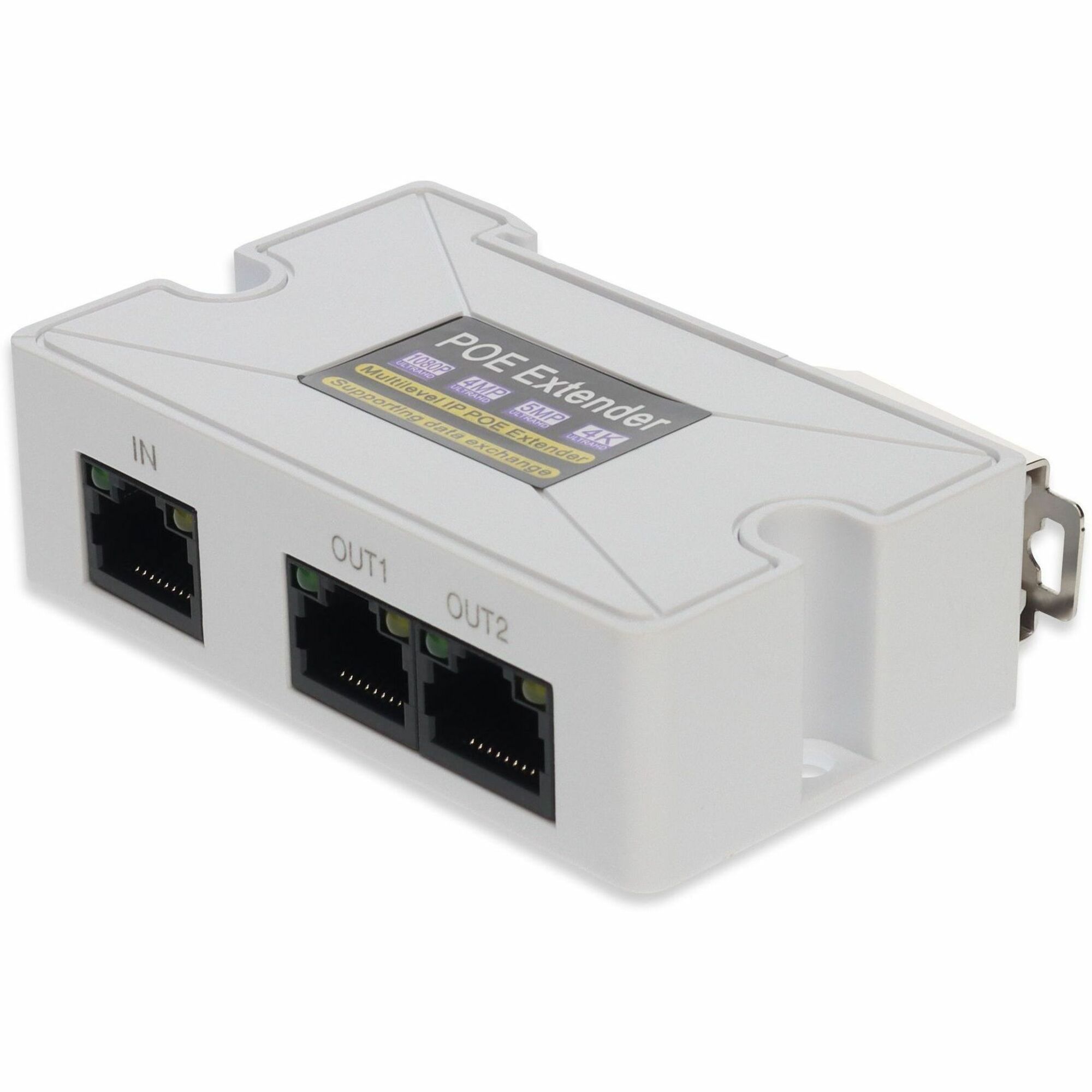 AddOn Mini Poe Extender 10/100Mbs 1-Port Poe In And Splitter 2 Port Poe Extender Support DinRail/Support Ieee802.3Af/At