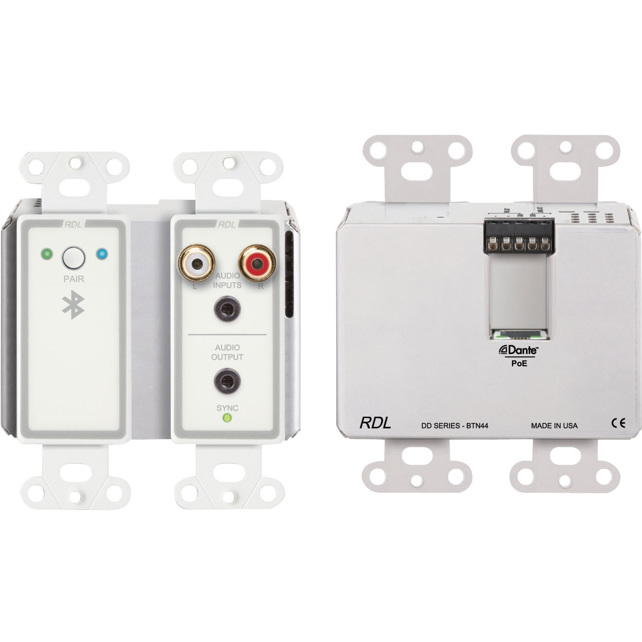 RDL Wall-Mounted Bi-Directional Line-Level and Bluetooth Audio Dante Interface