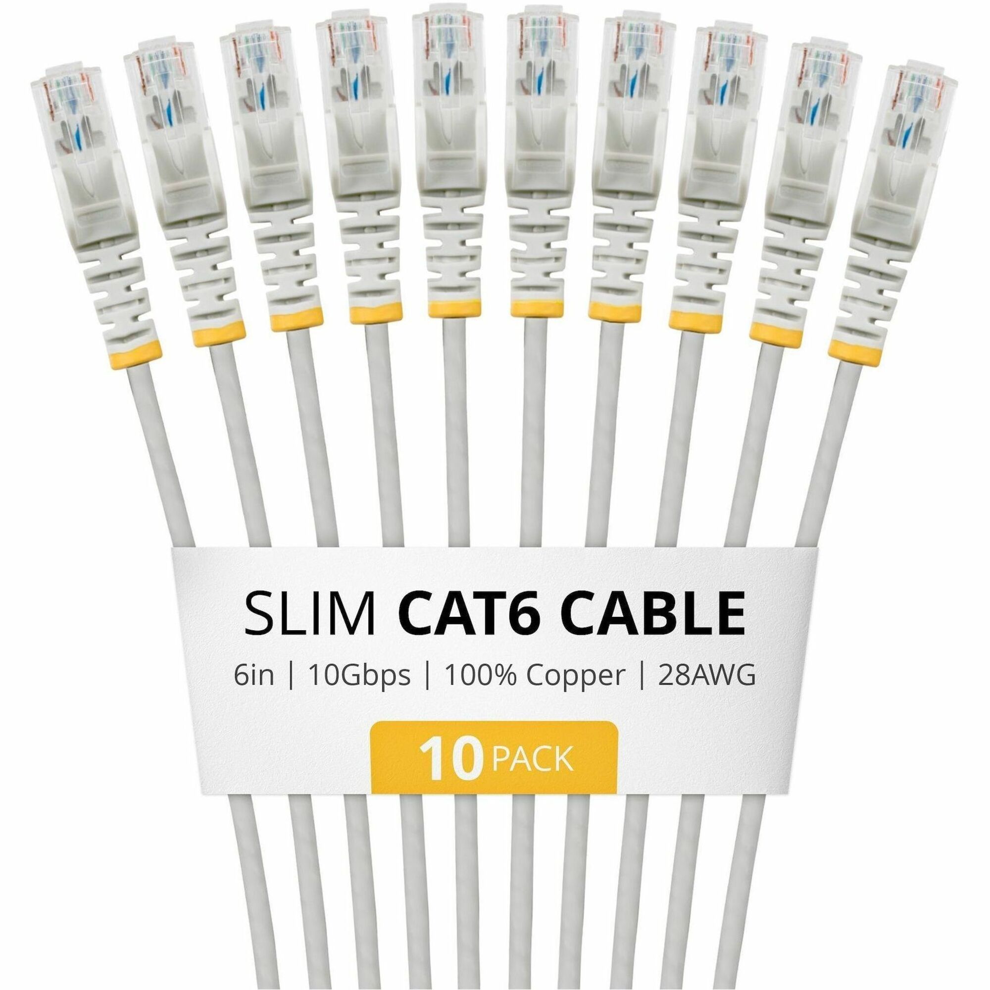 StarTech 6in Gray Slim CAT6 Cable, 10 Pack, Snagless RJ45, UTP, LSZH, 28AWG Pure Bare Copper, Slim Network Patch Cord
