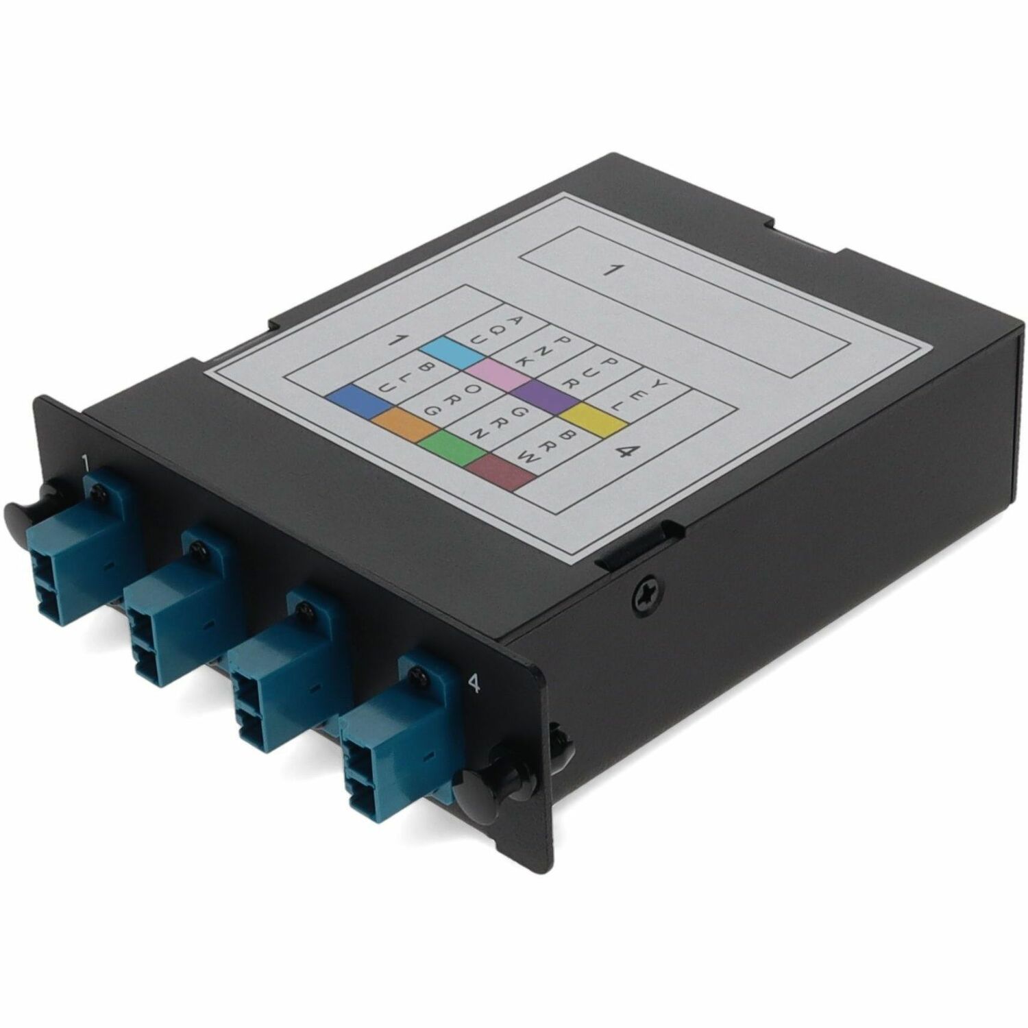 AddOn 4-Bay Cassette 12-Fiber MPO In, 4 LC Duplex Out, Single-mode Duplex OS2