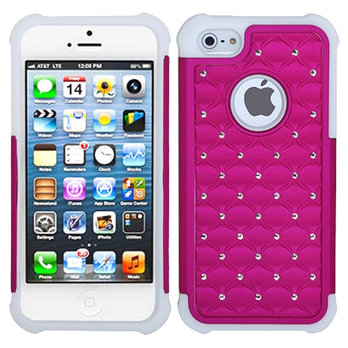 Insten TotalDefense Case for iPhone 5 - Hot Pink/ White Luxurious Lattice