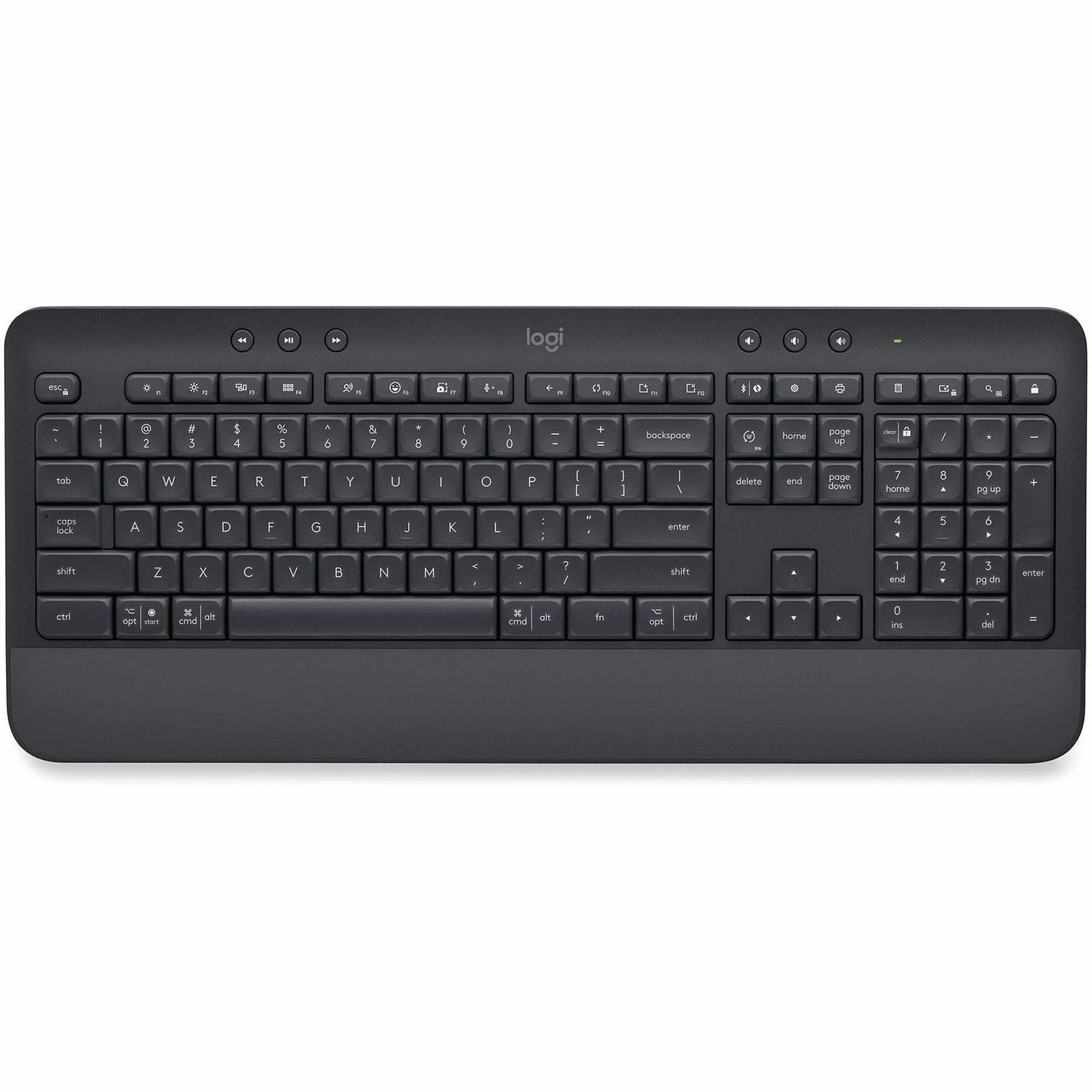 Logitech Signature K650 Comfort Full-Size Wireless Keyboard with Wrist Rest, BLE Bluetooth or Logi Bolt, Graphite