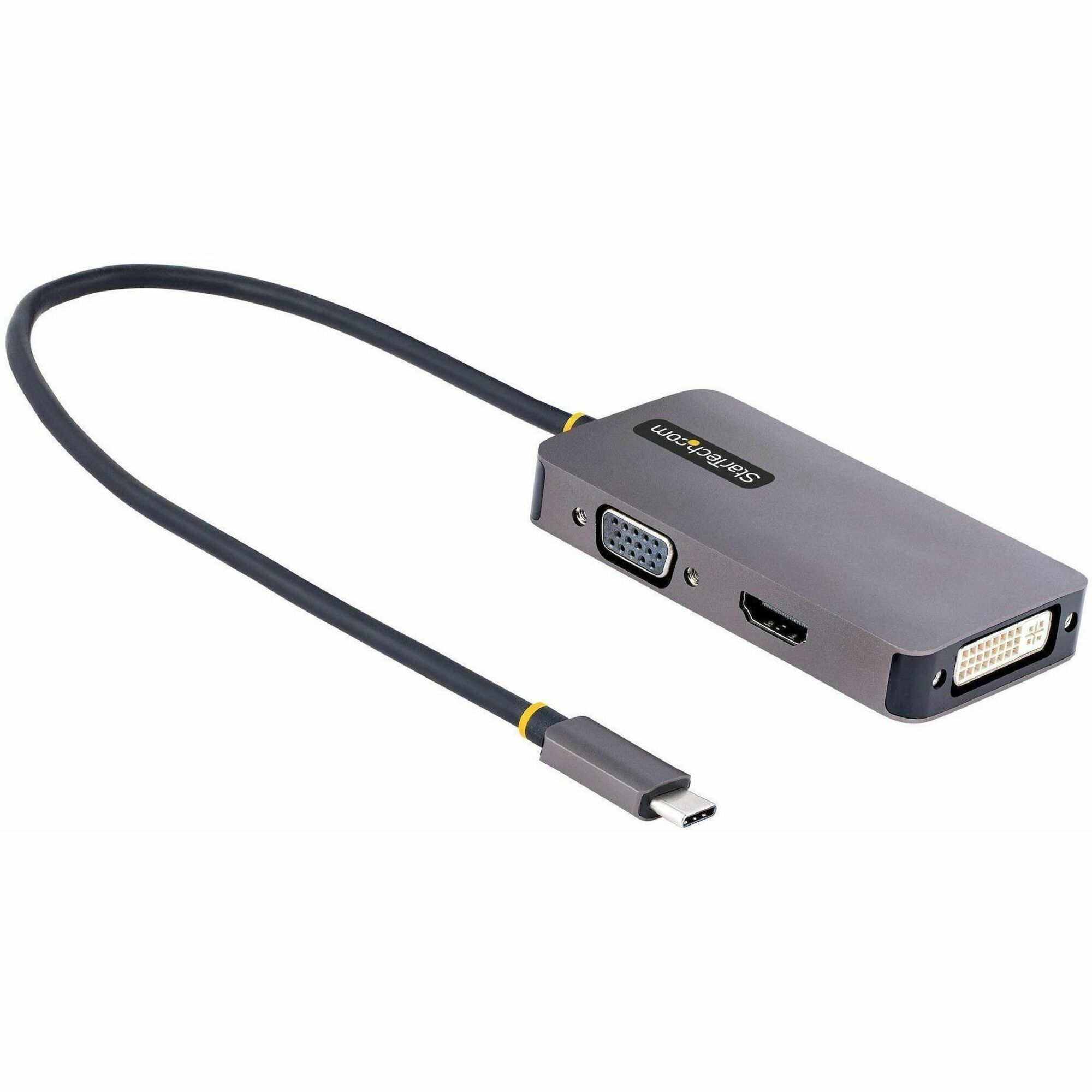 StarTech USB C Video Adapter, USB C to HDMI DVI VGA Adapter, 4K 60Hz, Aluminum, Video Display Adapter, USB Type C Travel Adapter