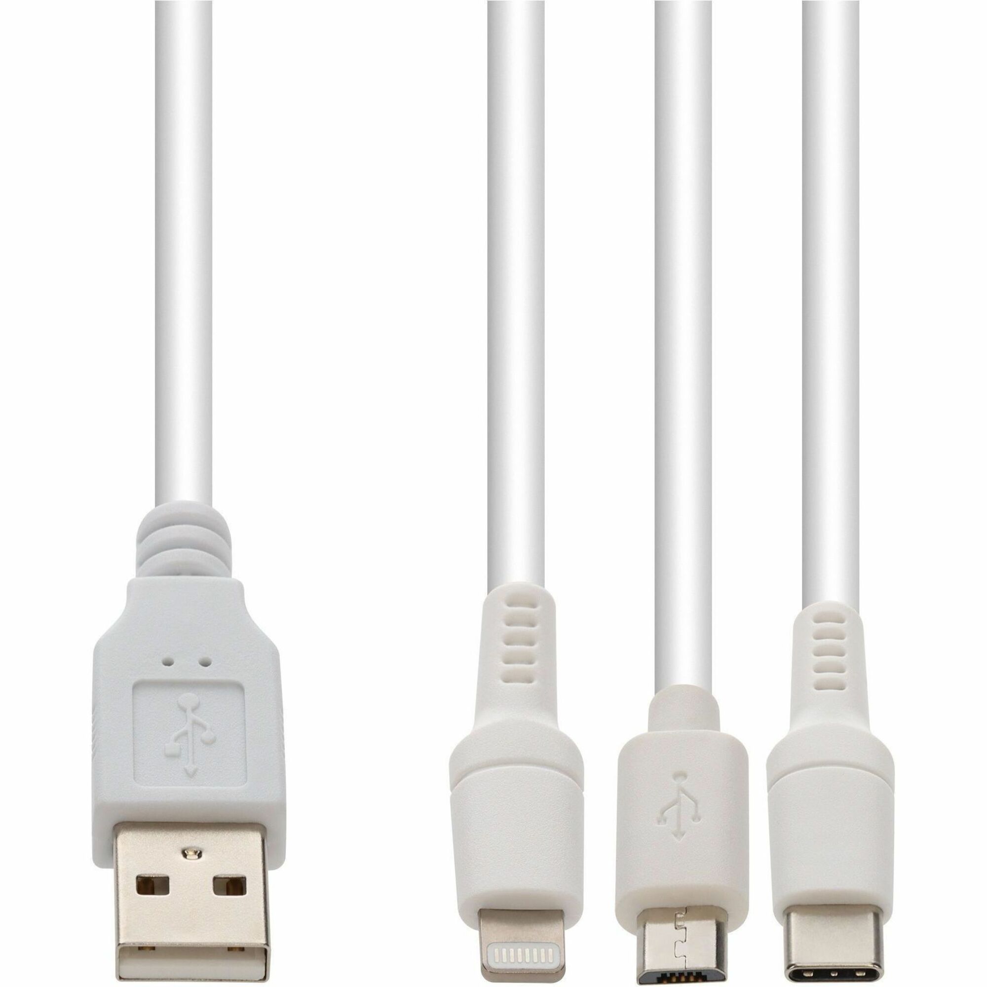 AddOn 1m USB A 2.0 to Lightning, USB C 3.1, Micro-USB B 2.0 (Male) to (Male) White Cable, MFI, 480Mbps