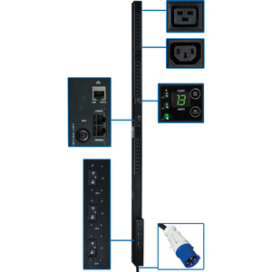 Tripp Lite PDU 10kW 3-Phase Monitored PDU 200/208/240V Outlets (42 C13 & 6 C19) IEC-309 30A Blue 3 ft. (0.91 m) Cord 0U Vertical TAA