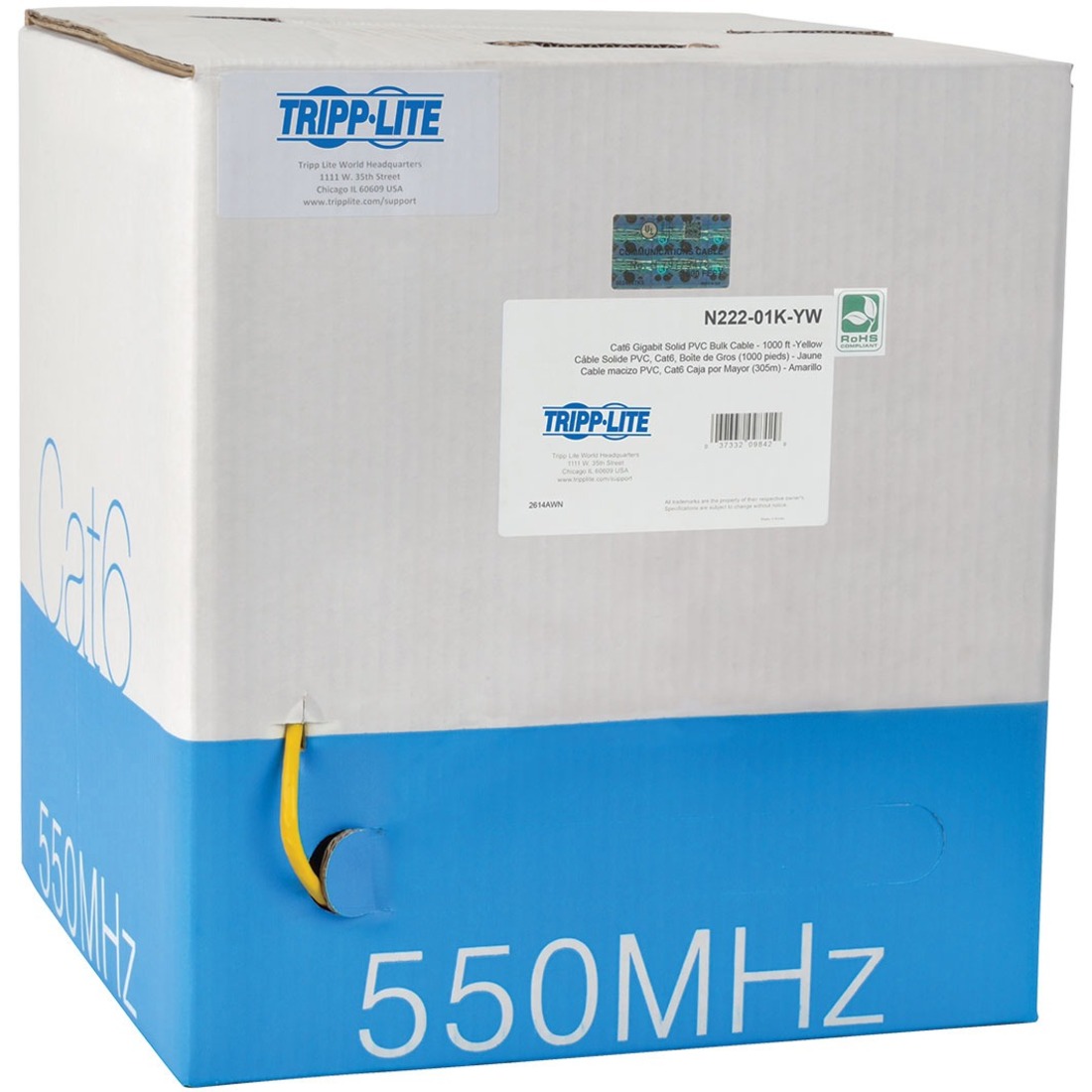 Tripp Lite by Eaton Cat6 Gigabit Solid Core UTP PVC Bulk Ethernet Cable Yellow 1000 ft. (304.8 m) TAA