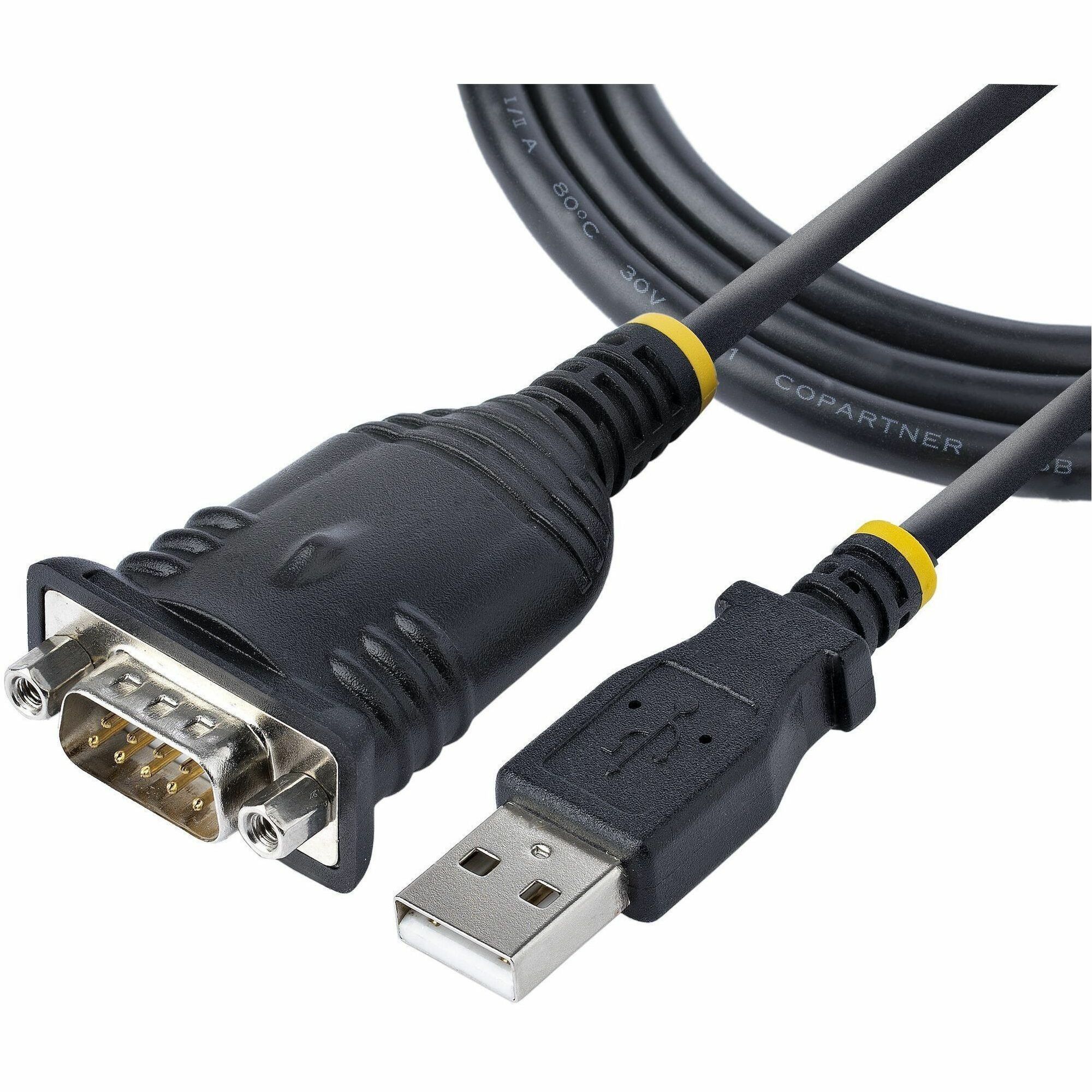 StarTech 3ft (1m) USB to Serial Cable, DB9 Male RS232 to USB Converter, USB to Serial Adapter, COM Port Adapter with Prolific IC