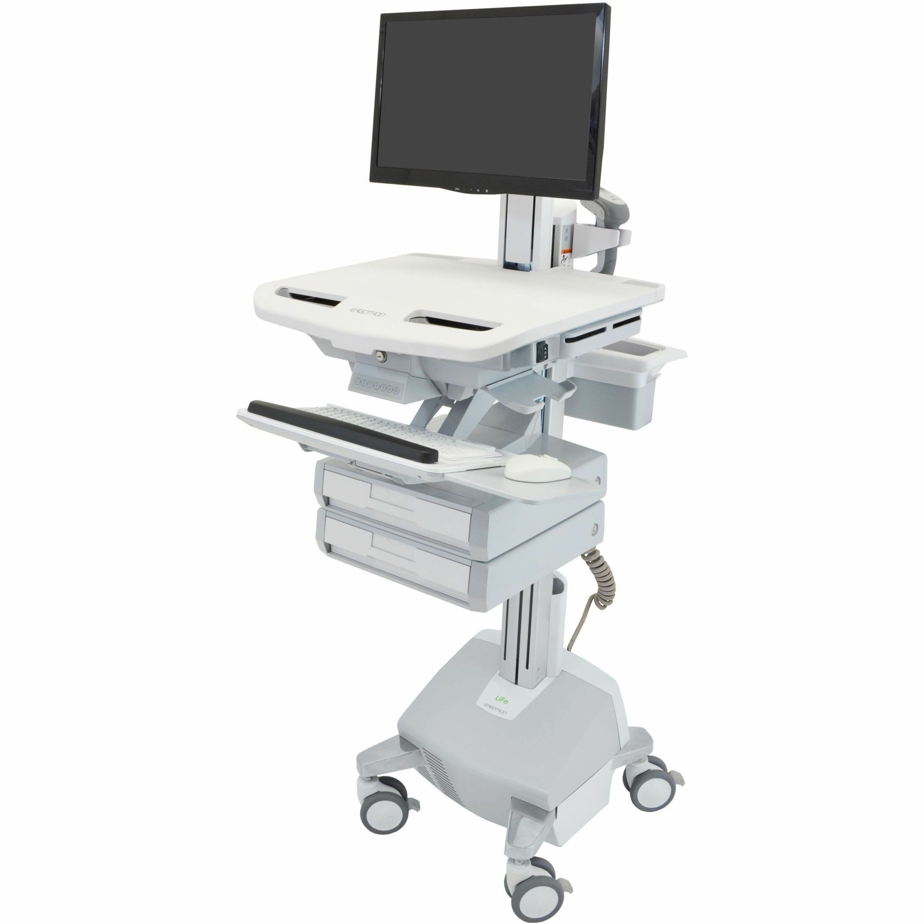 Ergotron StyleView Electric Lift Cart with Pivot, LiFe Powered, 2 Drawers (1x2)
