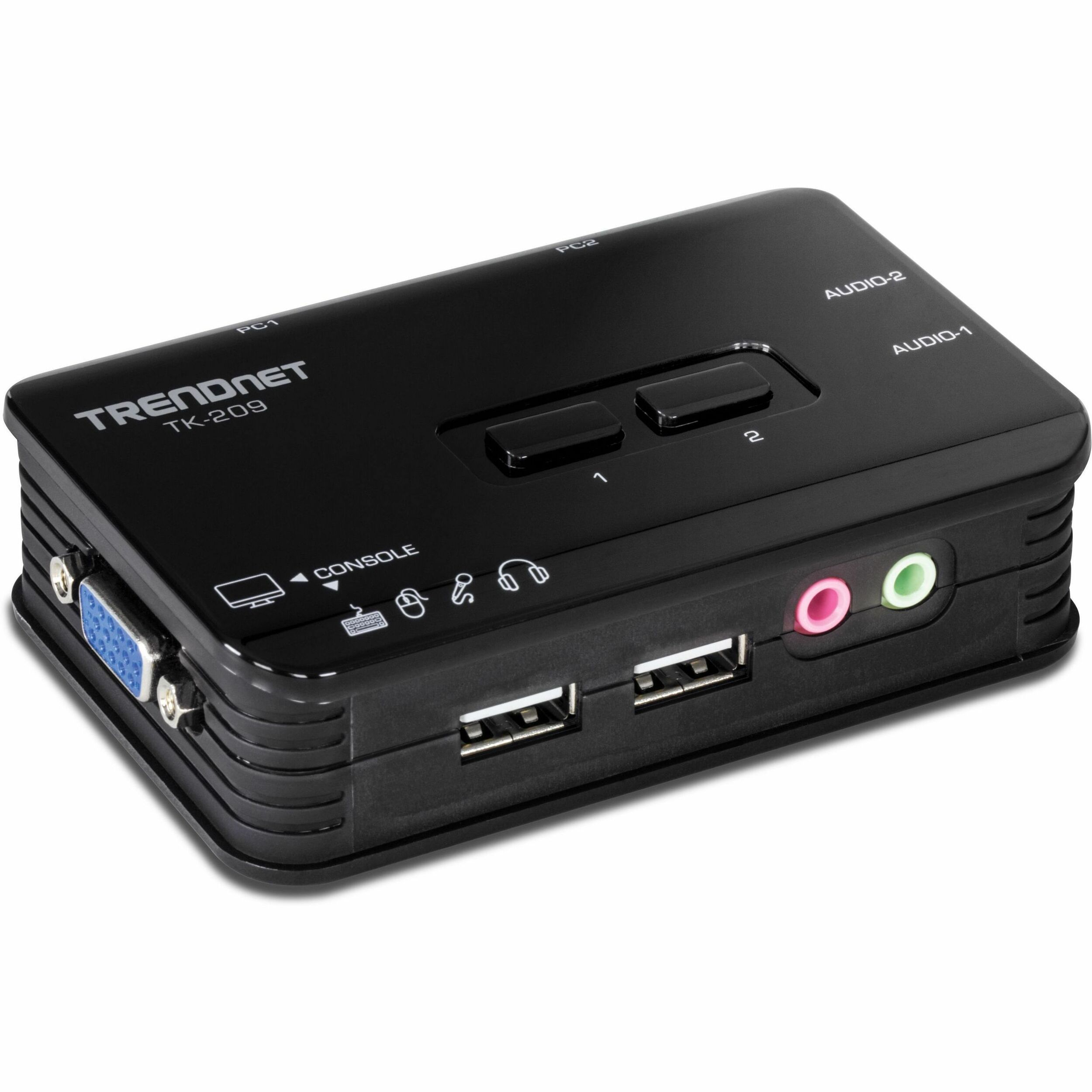 TRENDnet 2-Port USB KVM Switch Kit with Audio, TK-209K, Control Up to 2 Computers, Windows, Linux, Mac OS Compliant, 2048 x 1536 VGA Resolution, NDAA & TAA Compliant, KVM Cables Included, Black