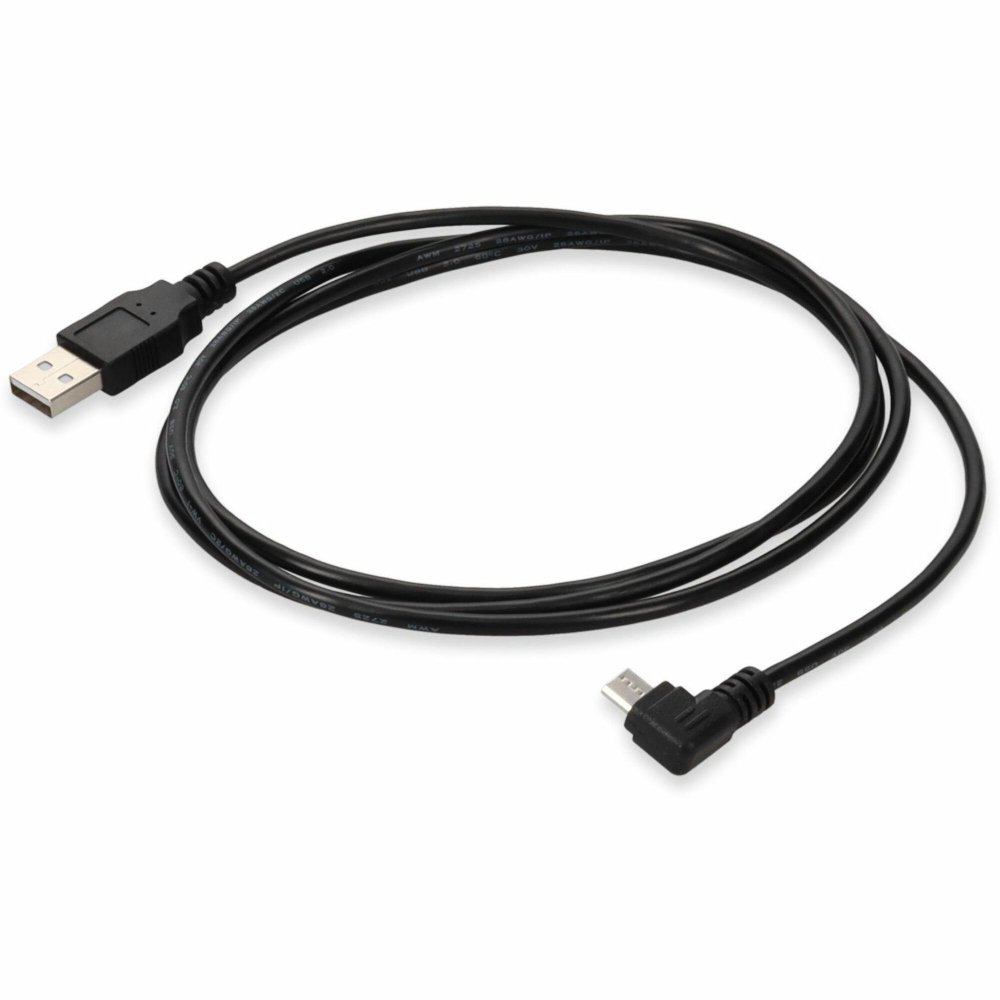 AddOn 6ft USB A 2.0 Male to Micro-USB B 2.0 Right-Angle Male Black Cable