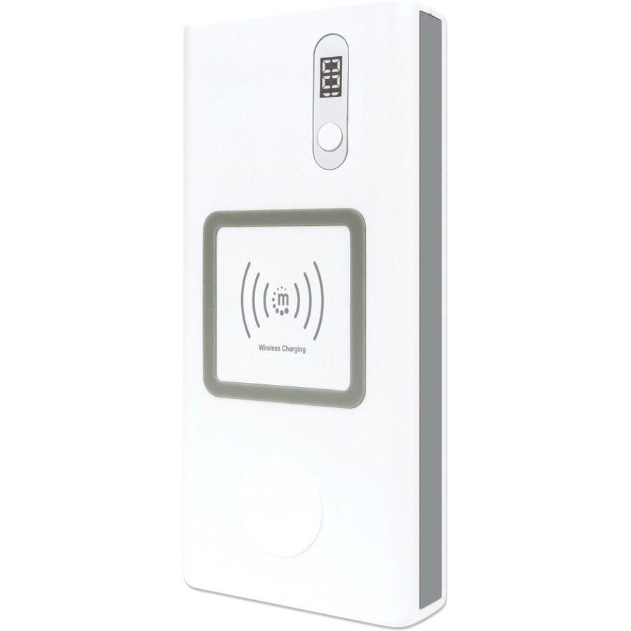 Manhattan Powerbank 20,000 mAh with Power Delivery (60W) & Two Wireless Charging Pads (10W & 2W), Ultra Powerful, White/Silver, Ports (2): USB-A and USB-C, Power Delivery to USB-C Port, Charge Apple Watch&reg; wirelessly on 2W pad, LED Torch, One Year Warranty, Boxed