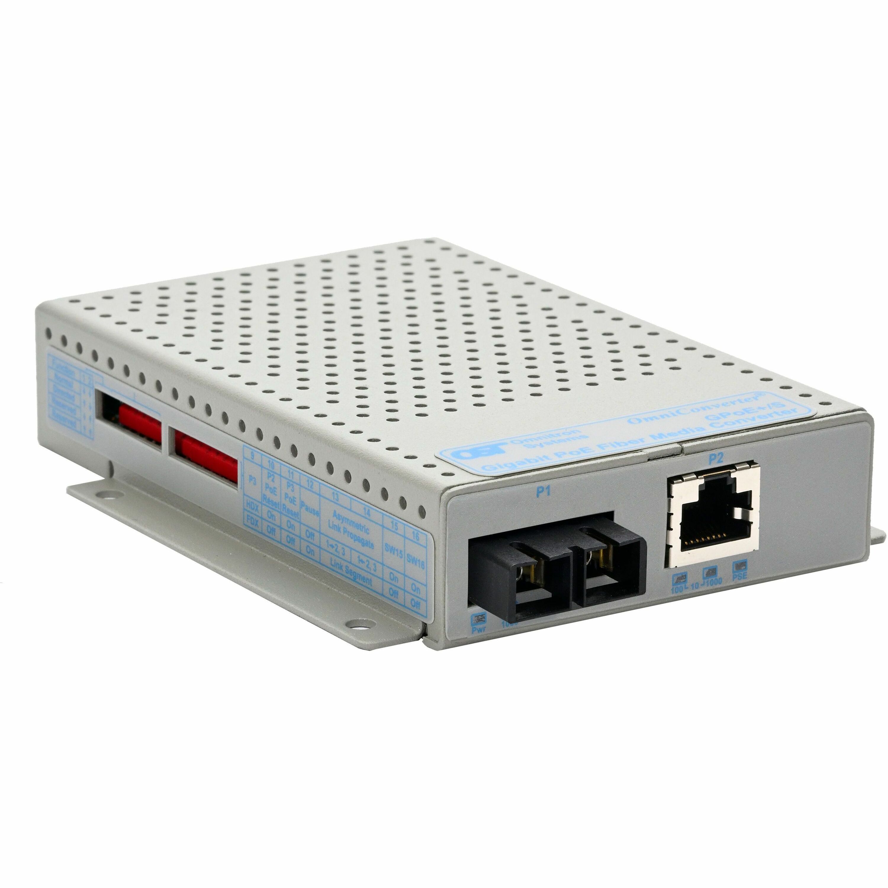 OmniConverter 10/100/1000 PoE+ Gigabit Ethernet Fiber Media Converter Switch RJ45 SC Multimode 550m