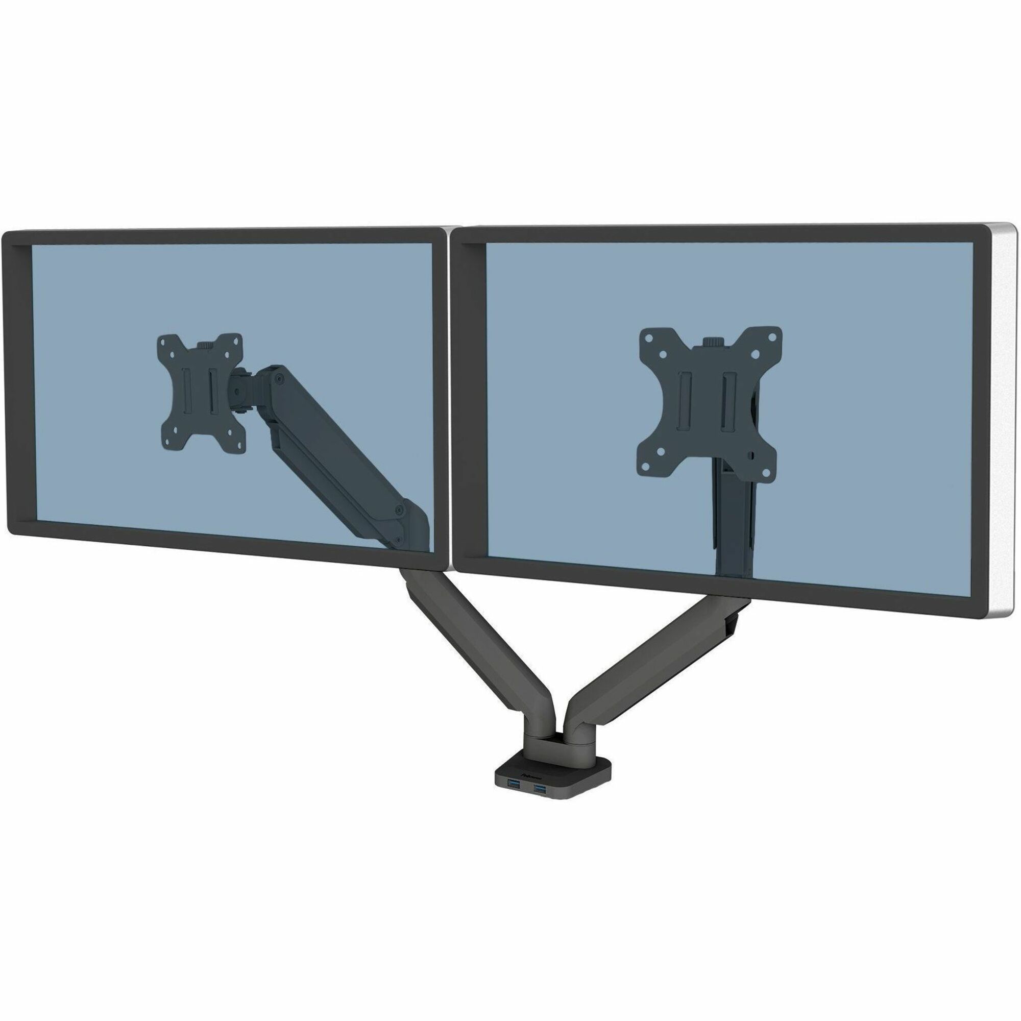 Fellowes Platinum Series High Quality Dual Monitor Arm for 40-Inch Monitors, Full Motion, 360&deg; Rotation, VESA Mount with Grommet or Clamp, USB Ports, Ergonomic, Black