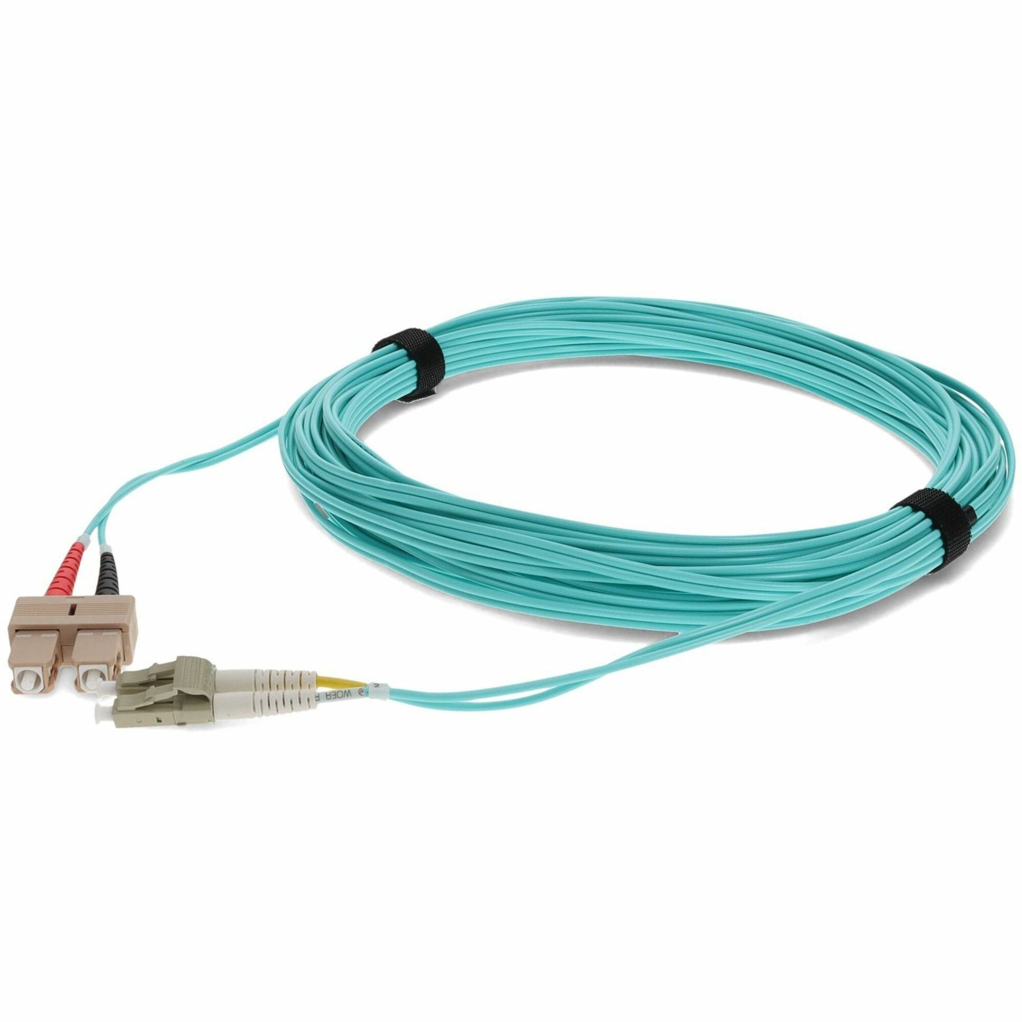 AddOn 0.3m SC to LC Aqua OM4 Duplex OFNR (Riser-Rated) Fiber Patch Cable