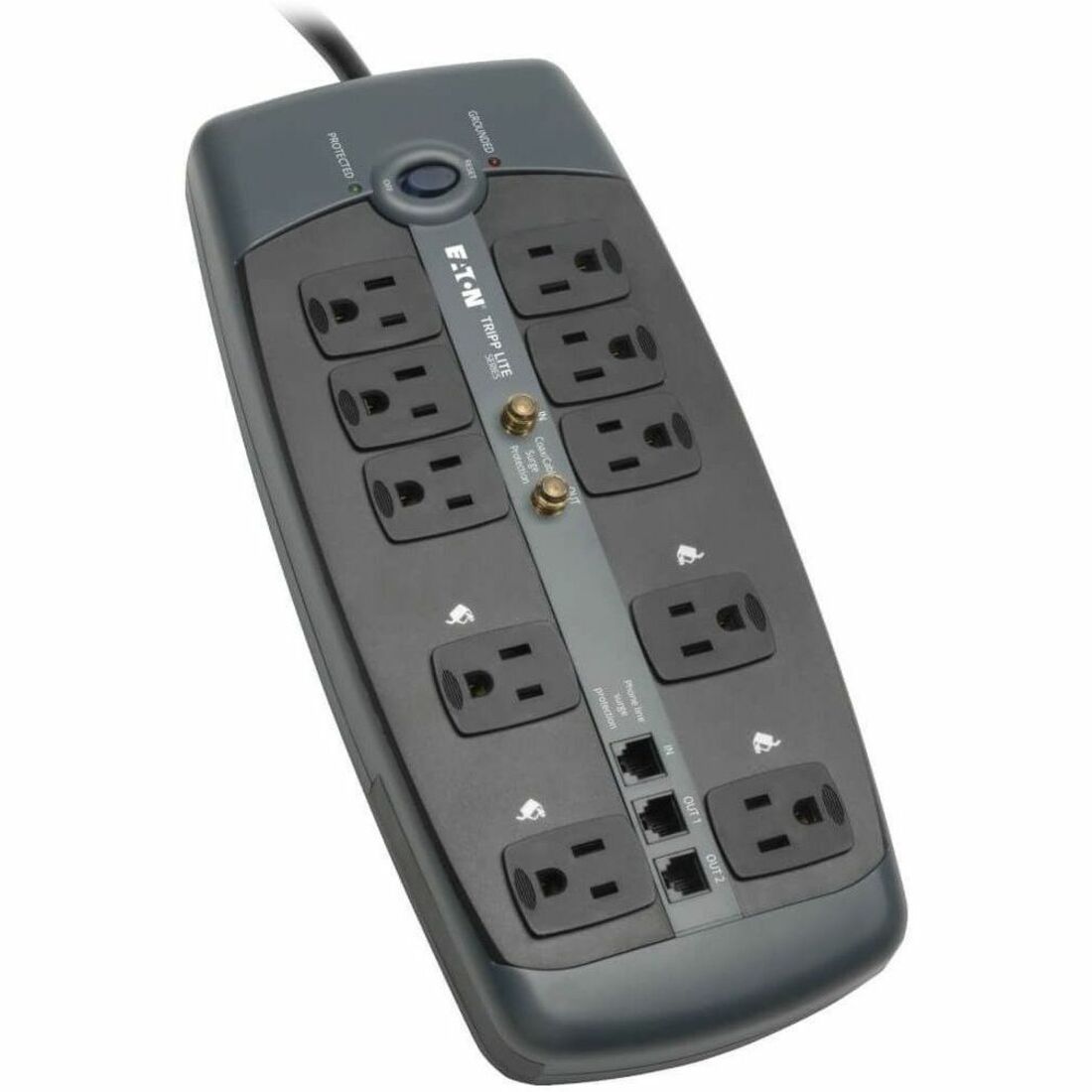 Eaton Tripp Lite Series Protect It! 10-Outlet Surge Protector, 8 ft. (2.43 m) Cord, 3345 Joules, Tel/Modem/Coaxial Protection