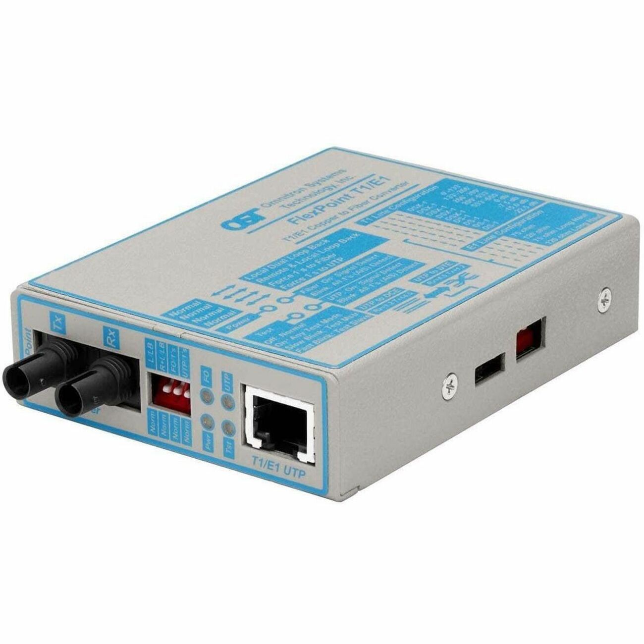 FlexPoint T1/E1 Fiber Media Converter RJ48 ST Multimode 5km