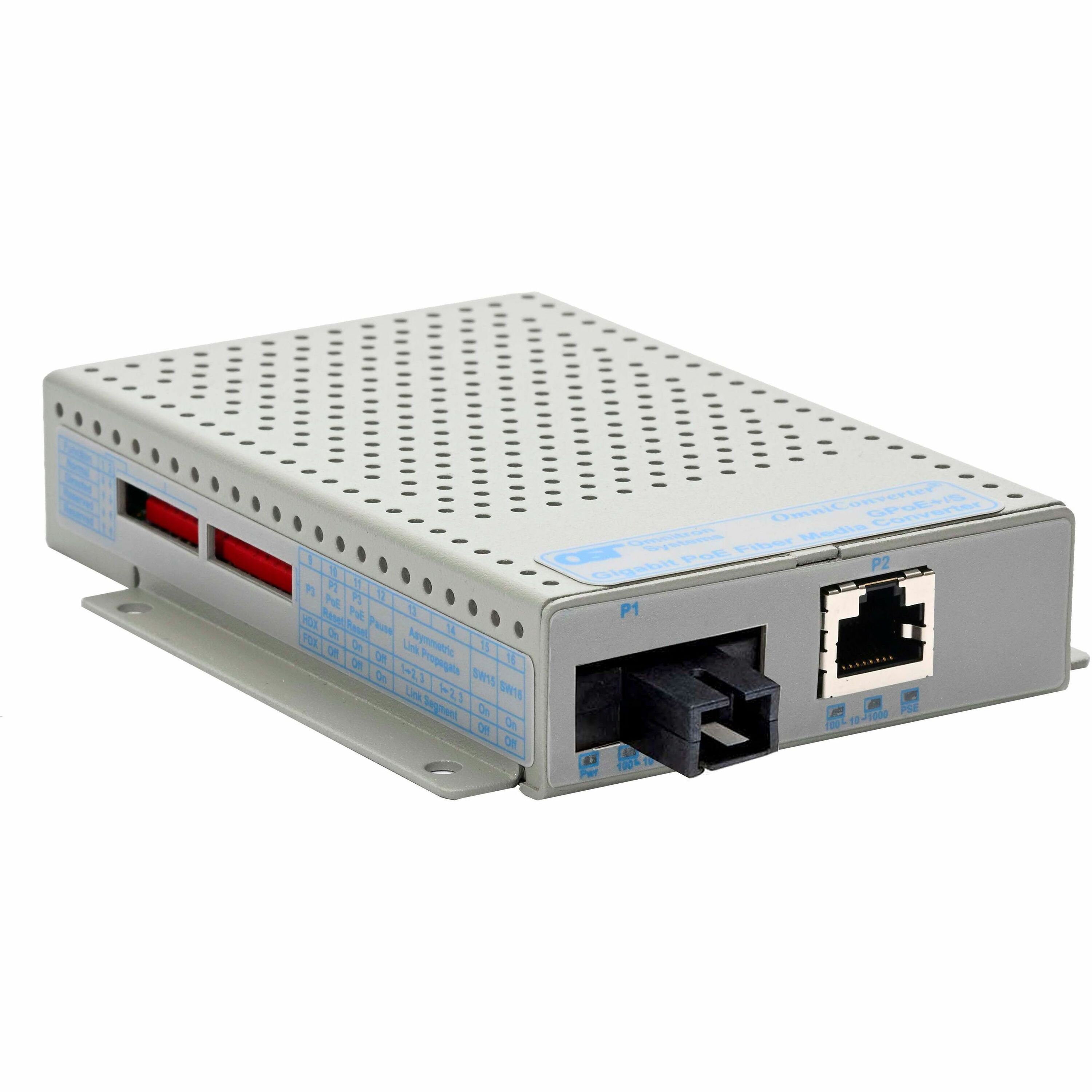 OmniConverter 10/100 PoE+ Ethernet Single-Fiber Media Converter Switch RJ45 SC Single-Mode BiDi 20km