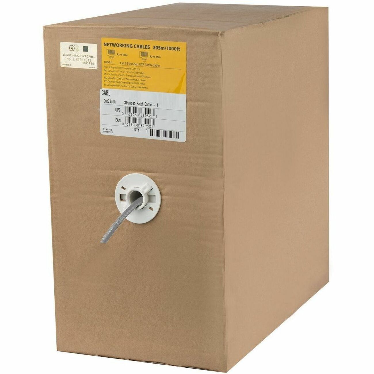 StarTech.com 1000 ft Bulk Cat6 Ethernet Cable - Stranded - CM-Rated for In-Wall Use - Cat 6 UTP Patch Cable - Gray