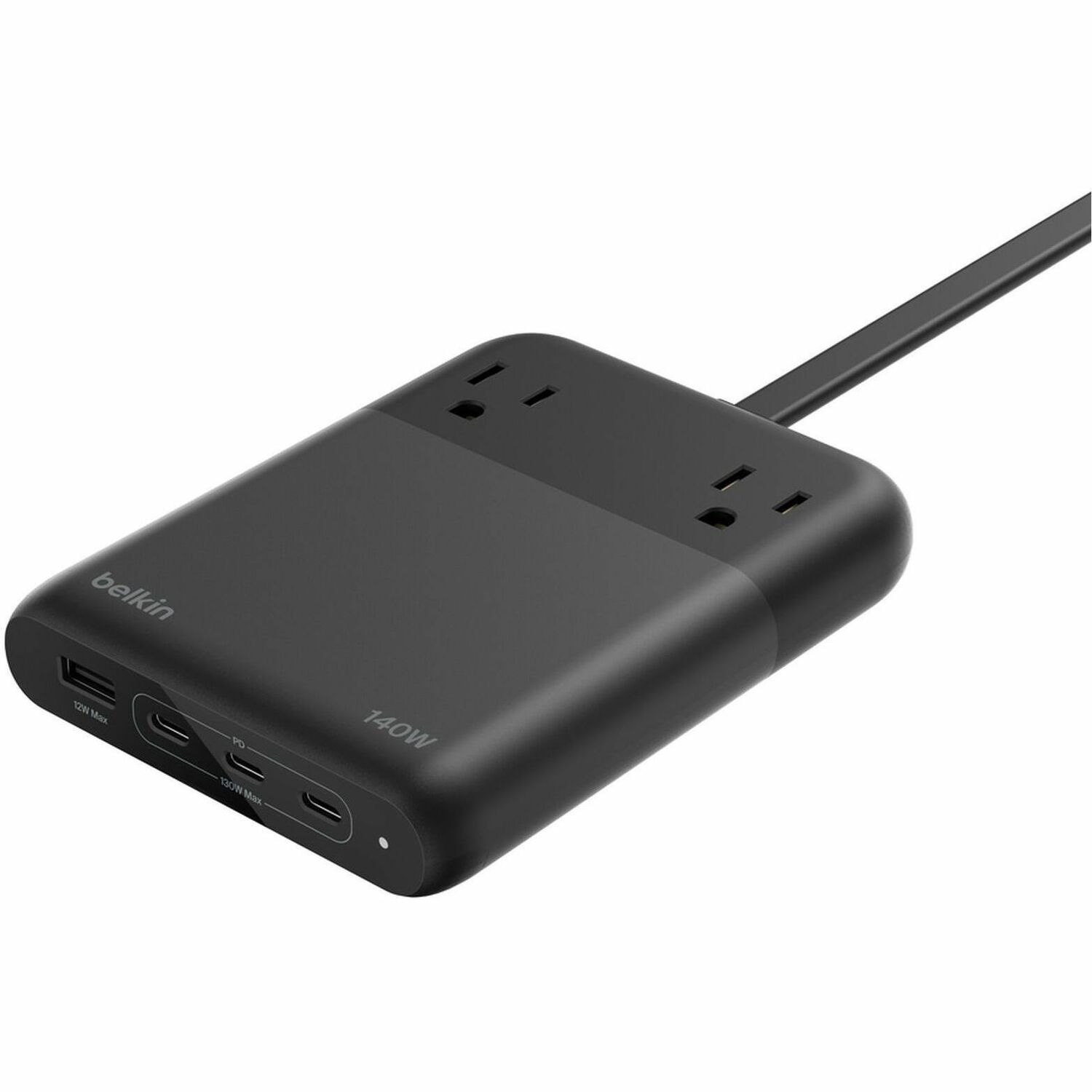 Belkin 2-Outlet Charging Station w/ 1x USB-A & 3x USB-C Ports 140W - 5ft/1.5m Cord - Straight Plug - Black