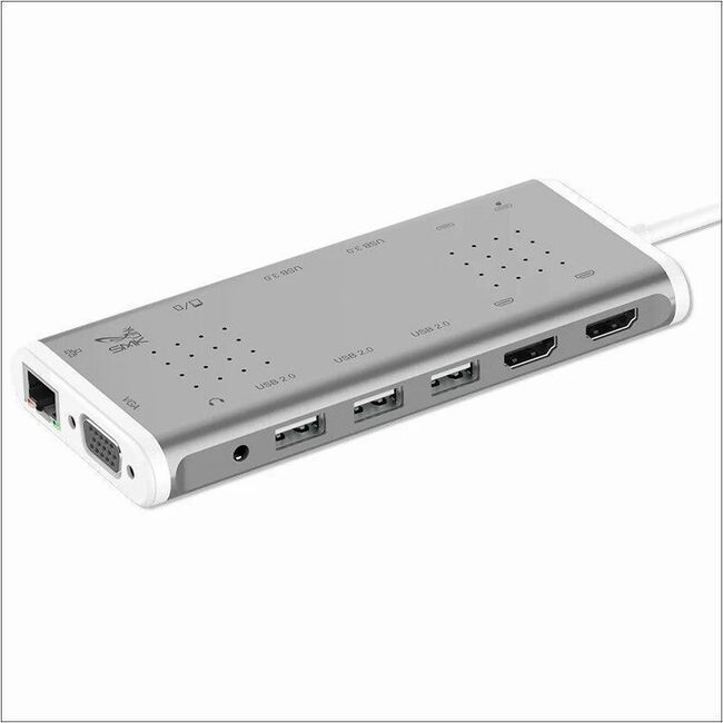 SMK-Link USB-C 100W 14-Port Mini Docking Station with Dual HDMI 4K Multi-Stream Triple Video, VGA, 12 Inch Data Cable, 5 x USB-A Ports, GbE USB-C, Audio in / out Port
