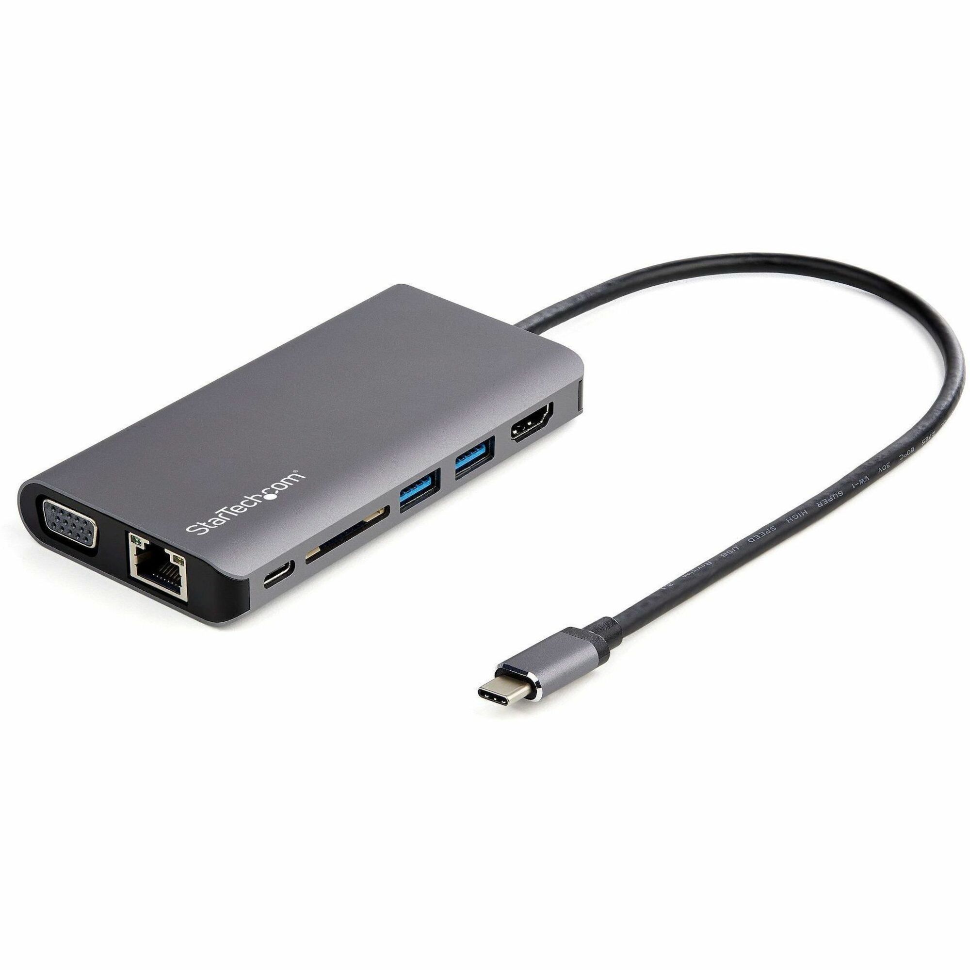 StarTech USB C Multiport Adapter - USB-C Mini Travel Dock w/ 4K HDMI or 1080p VGA - 100W PD Pass-Through, 3x USB, SD, GbE, Audio