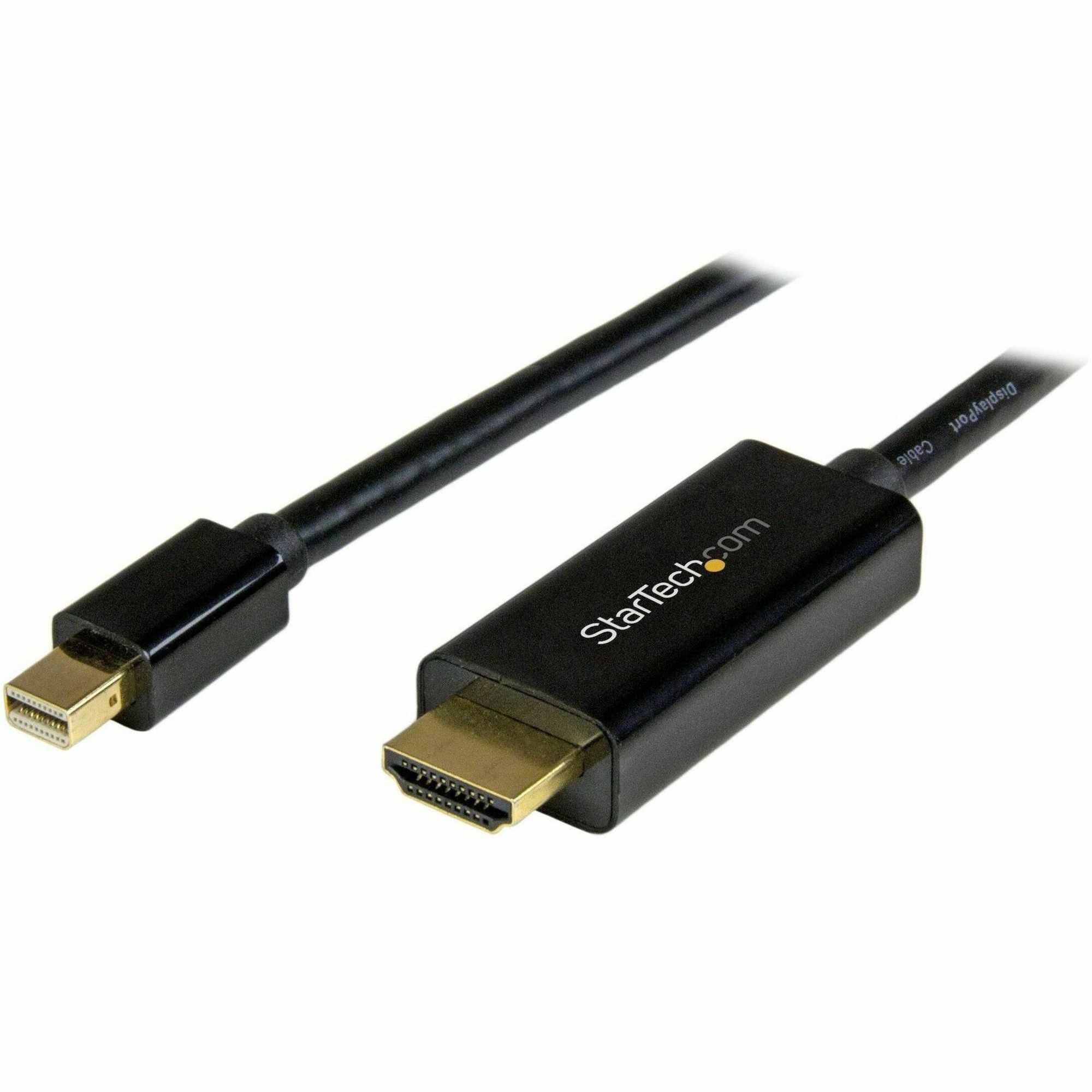 StarTech 6ft (2m) Mini DisplayPort to HDMI Cable, 4K 30Hz Video, Mini DP to HDMI Adapter/Converter Cable, mDP to HDMI Monitor/Display