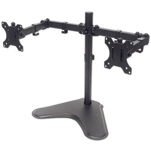 Dual Desk Mount for TV & Monitors (Full Motion), For screens: 10-27" , Stand Assembly, VESA compatability: 75x75 and 100x100mm - check the dimensions of the four mounting holes on back of screen to ensure it fits, Max 8kg (each), Black, Bracket