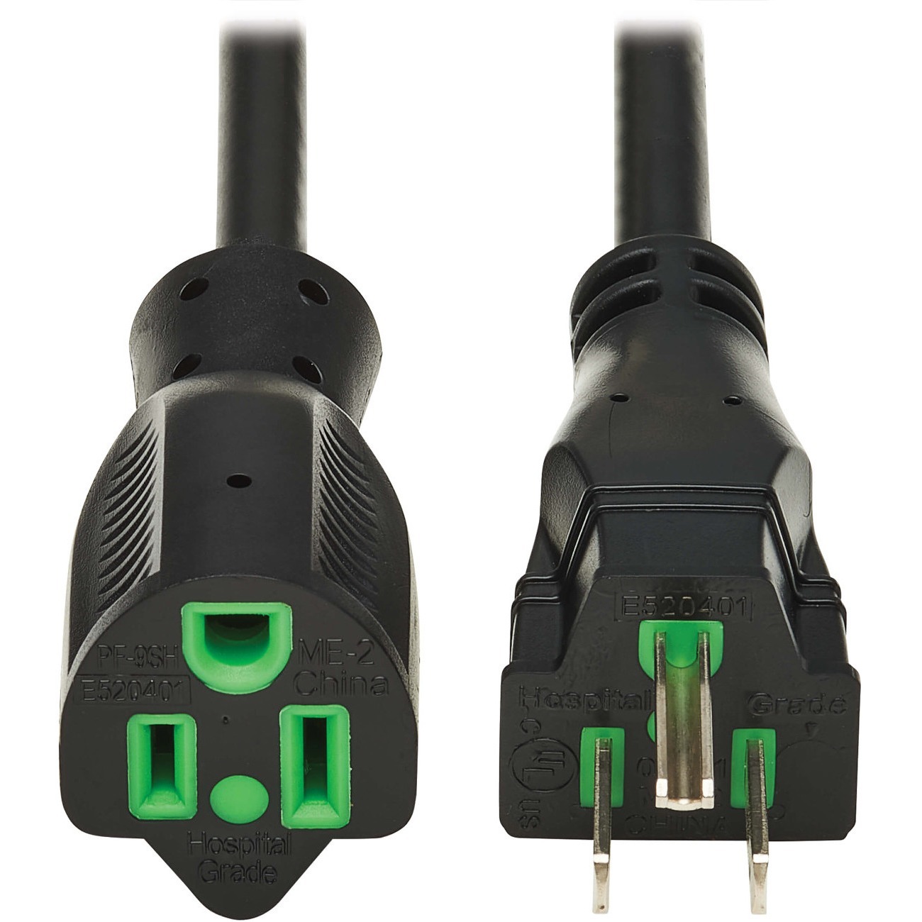 Eaton Tripp Lite Series Safe-IT Antibacterial Hospital-Grade Extension Cord, 5-15P to 5-15R - Green Dot, 13A, 125V, 16 AWG, Black, 6 ft. (1.8 m)