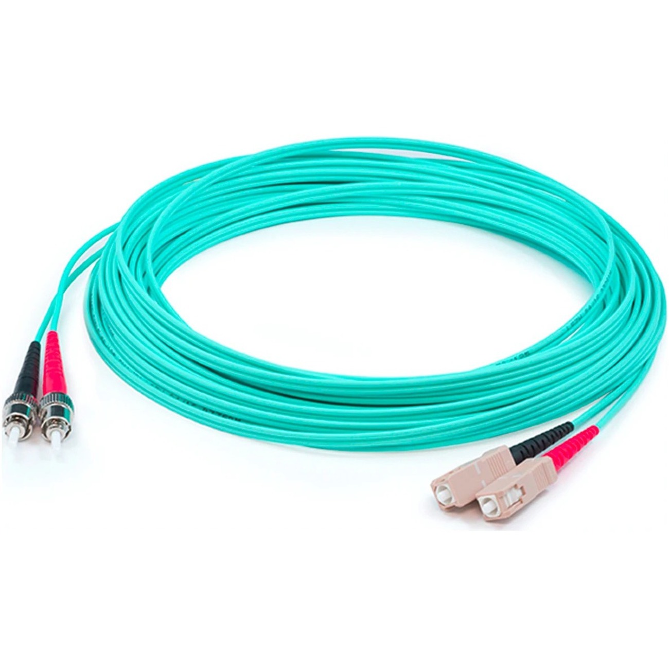AddOn 48m ST to SC Aqua OM4 Duplex OFNP (Plenum-Rated) Fiber Patch Cable