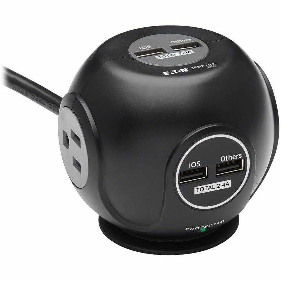 Tripp Lite by Eaton Safe-IT 3-Outlet Spherical Surge Protector 5-15R Outlets 4 USB Charging Ports 8 ft. (2.4 m) Cord Antimicrobial Protection