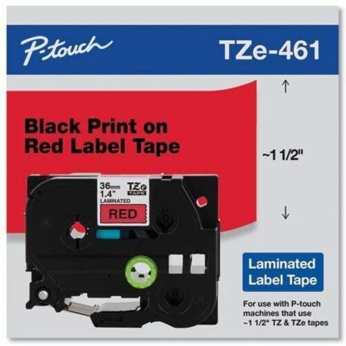 Brother P-touch TZe-461 Black Print on Red Label Tape 1.4" (36mm) wide x 26.2' (8m) long