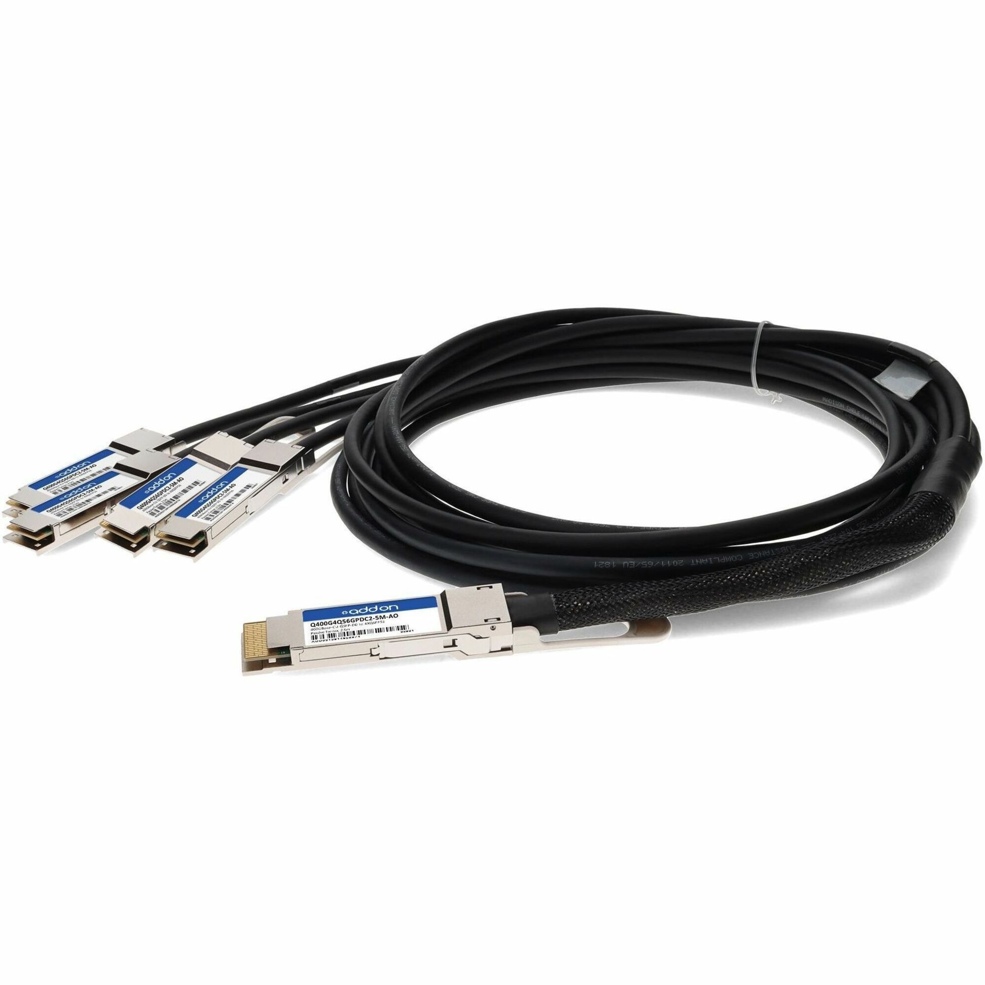 AddOn MSA and TAA Compliant 400GBase-CU QSFP-DD 400G to 4xQSFP56 100G PAM-4 Direct Attach Cable (Passive Twinax, 2.5m)