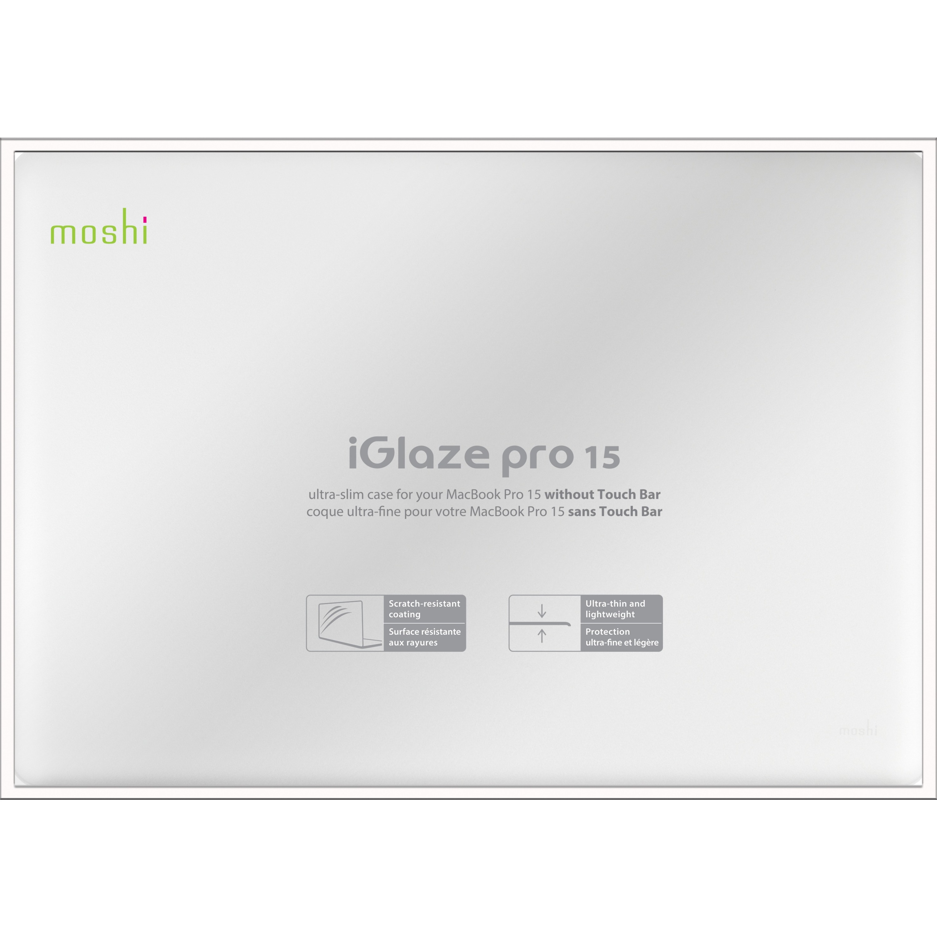 Moshi iGlaze Hardshell Case for 15-inch MacBook Pro (Thunderbolt 3/USB-C) 2016-2019, Stealth Clear, Ultra-slim, Two-piece Design, 360-degree Protection, Rubber Feet, Ventilation Holes