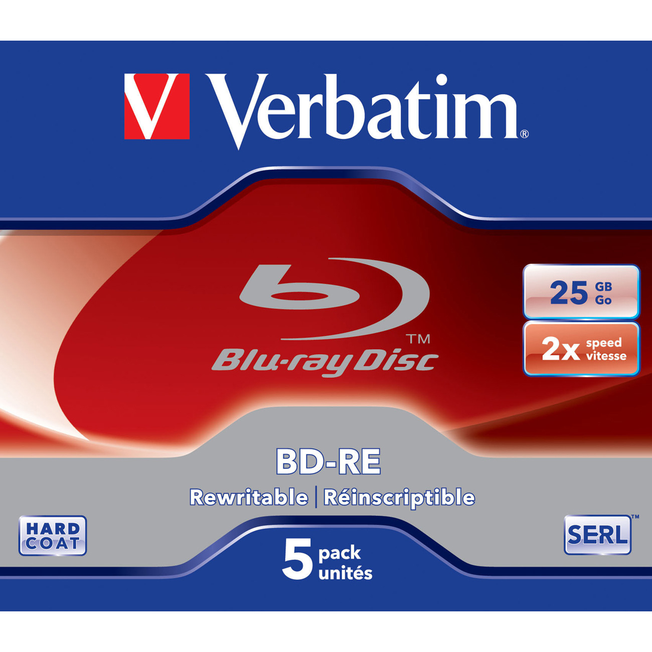 Verbatim BD-RE 25GB 2X with Branded Surface - 5pk Jewel Case