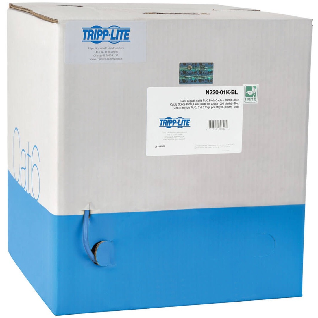 Tripp Lite by Eaton Cat6 Gigabit Bulk UTP Stranded 24 AWG CMR PVC Cable Blue 1000 ft. (304.8 m) TAA