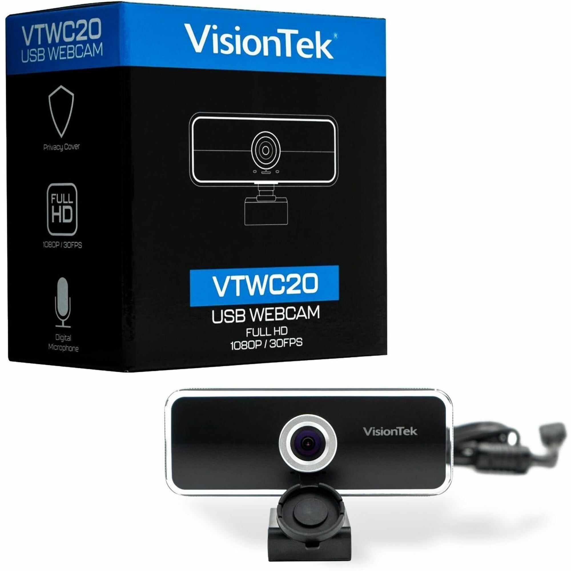 VisionTek VTWC20 Webcam - 30 fps - USB-A - 1920 x 1080 Video - Fixed focus