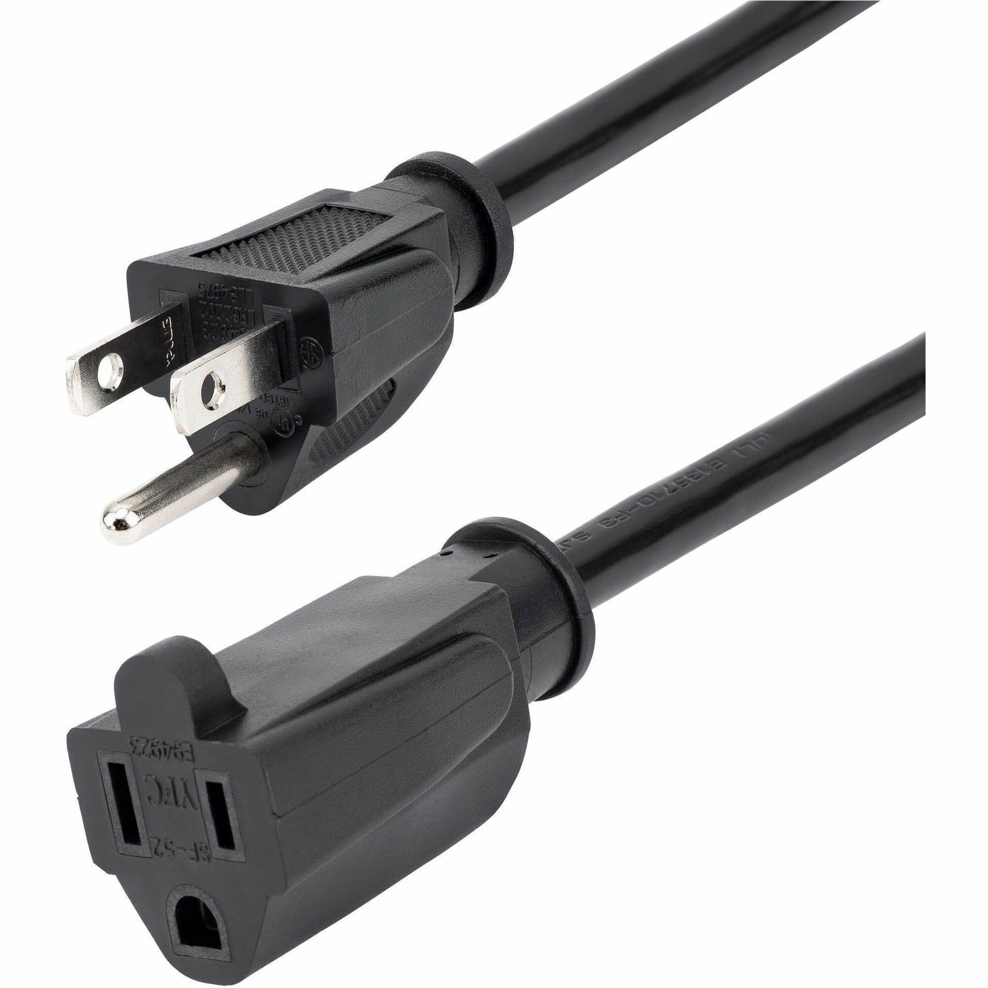 StarTech.com 1ft (0.3m) Short Extension Cord, NEMA5-15R to NEMA5-15P Black Extension Cord, 13A 125V, 16AWG, Computer Power Extension Cable