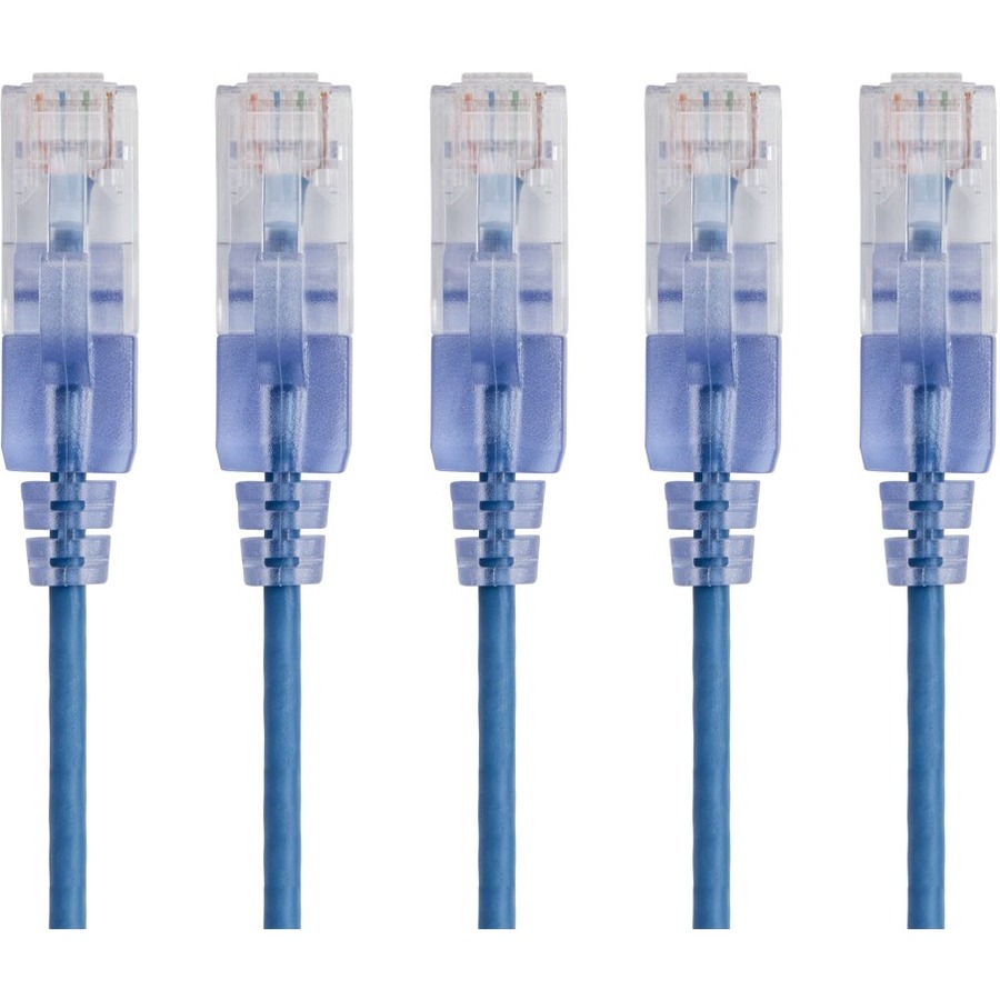 Monoprice 5-Pack, SlimRun Cat6A Ethernet Network Patch Cable, 7ft Blue