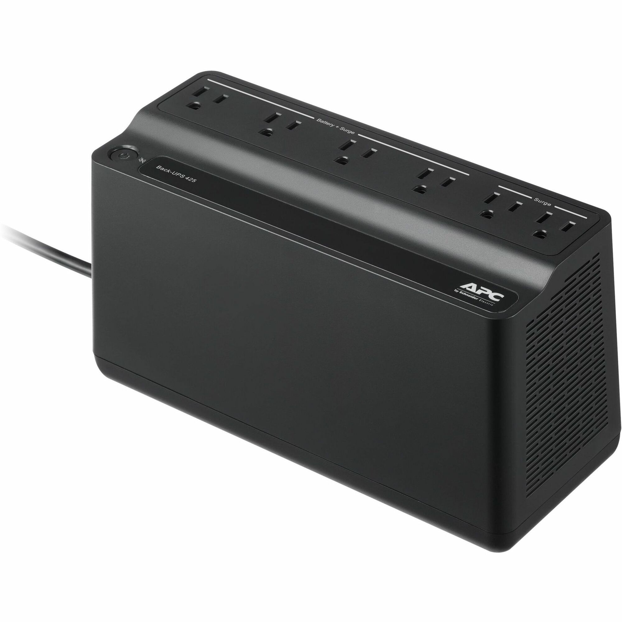 APC Back-UPS 425VA, 120V, 6 NEMA outlets (2 surge), Battery not user replaceable