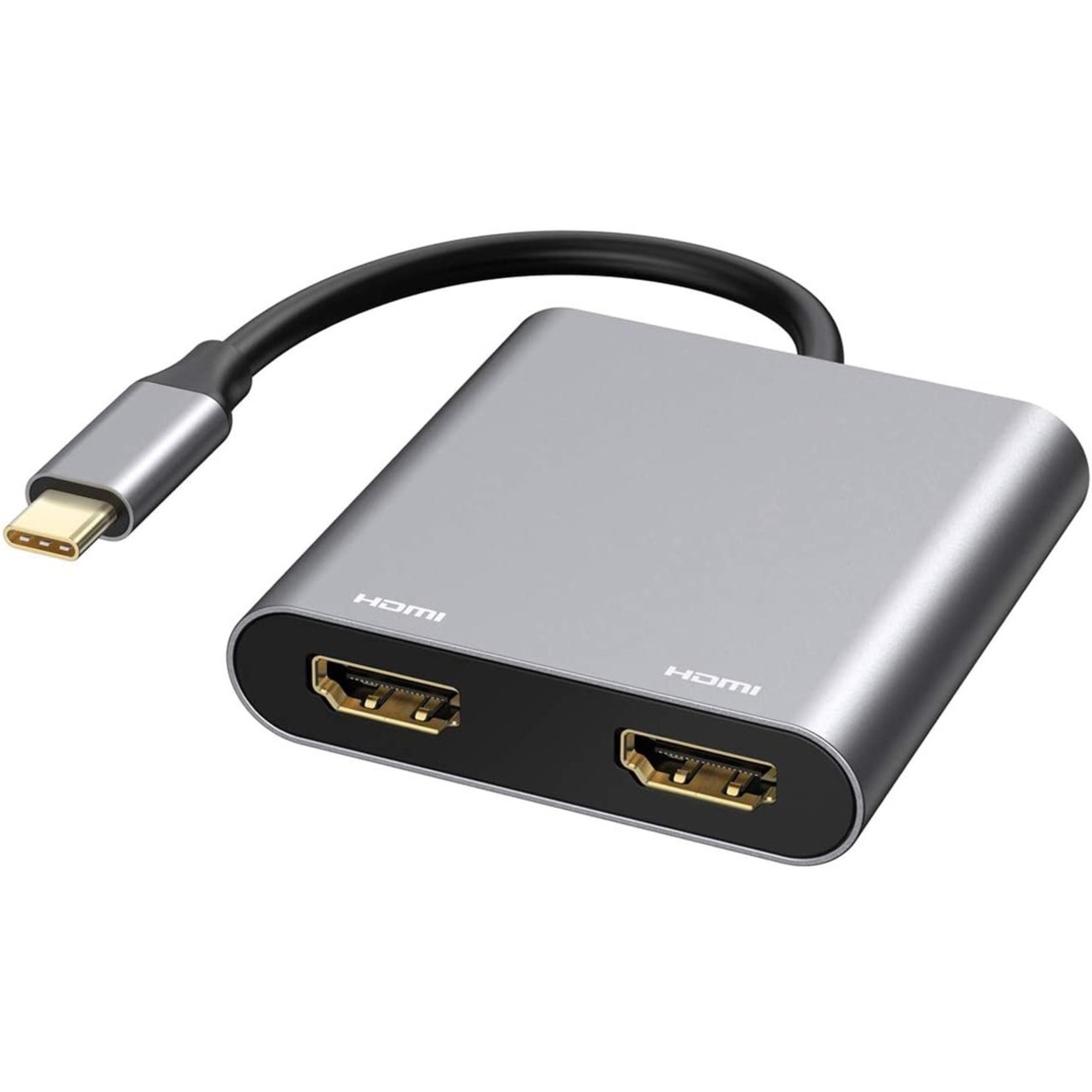 4XEM USB-C Dual HDMI Docking Hub with 4K Support, USB-A Port, 100W PD Pass-Through, Gray