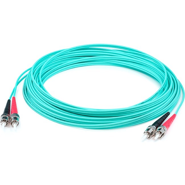 AddOn 64m ST to ST Aqua OM4 Duplex OFNP (Plenum-Rated) Fiber Patch Cable