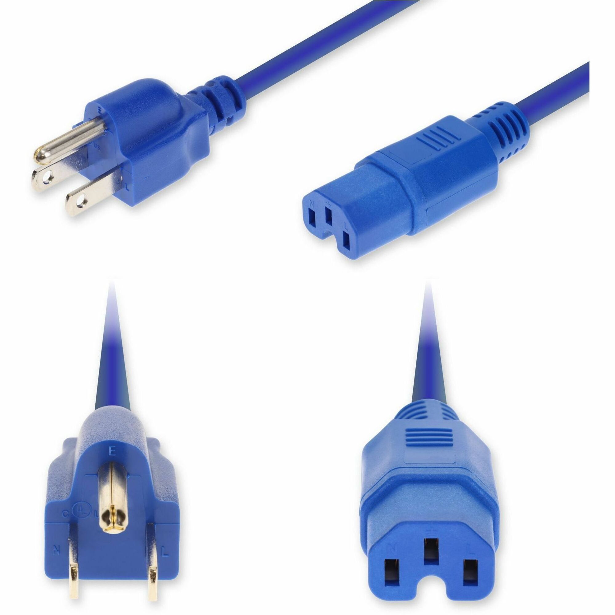 AddOn 8ft NEMA 5-15P Male to C15 Female Standard Commercial Temp 14 AWG 125V at 15A PVC SJT (Service Junior Thermoplastic) Blue Power Cable