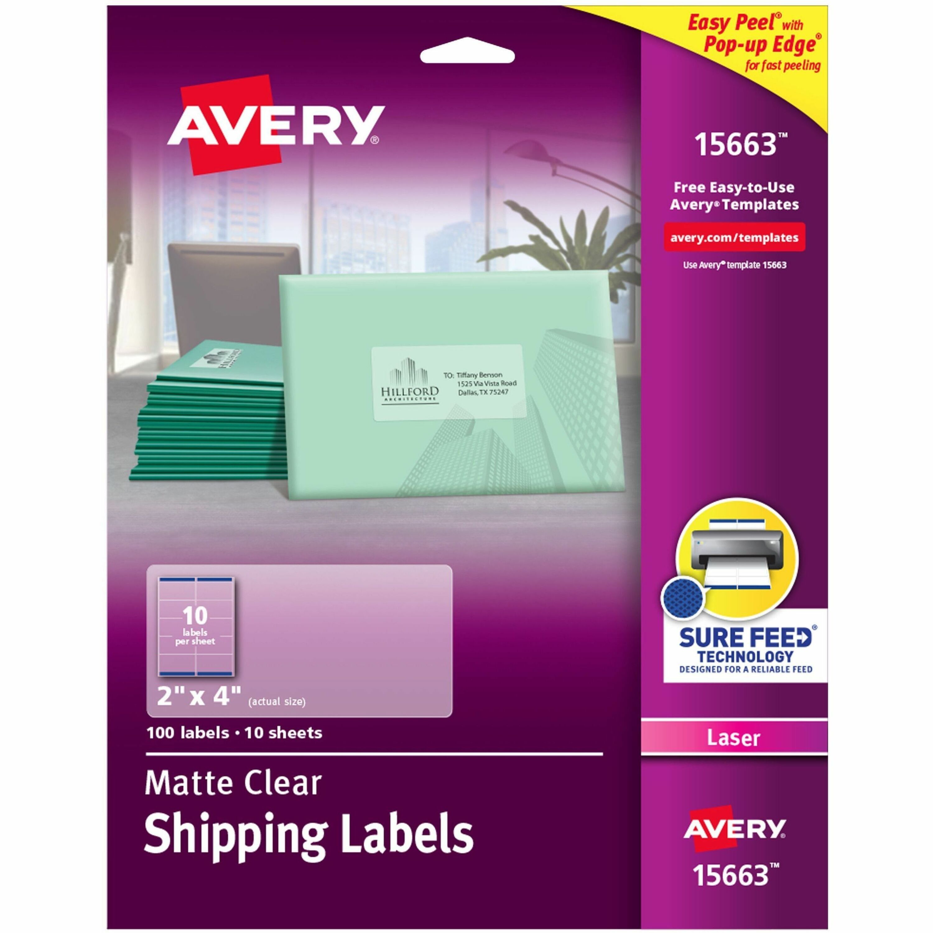 Avery&reg; Clear Shipping Labels, Sure Feed, 2" x 4" , 100 Labels (15663)