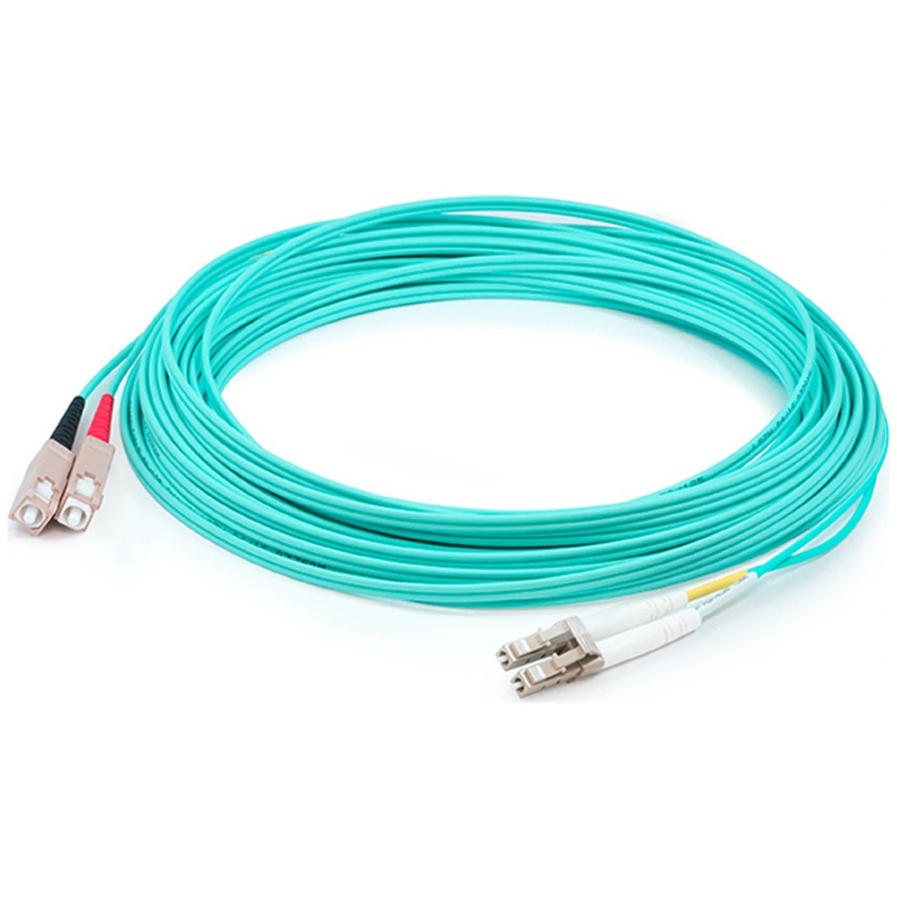AddOn 67m SC to LC Aqua OM4 Duplex OFNR (Riser-Rated) Fiber Patch Cable