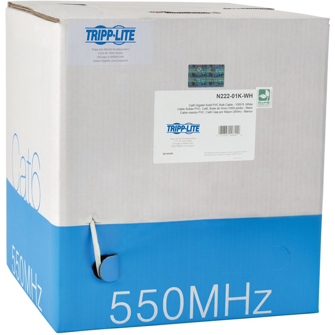 Tripp Lite by Eaton Cat6 Gigabit Solid Core UTP PVC Bulk Ethernet Cable White 1000 ft. (304.8 m) TAA