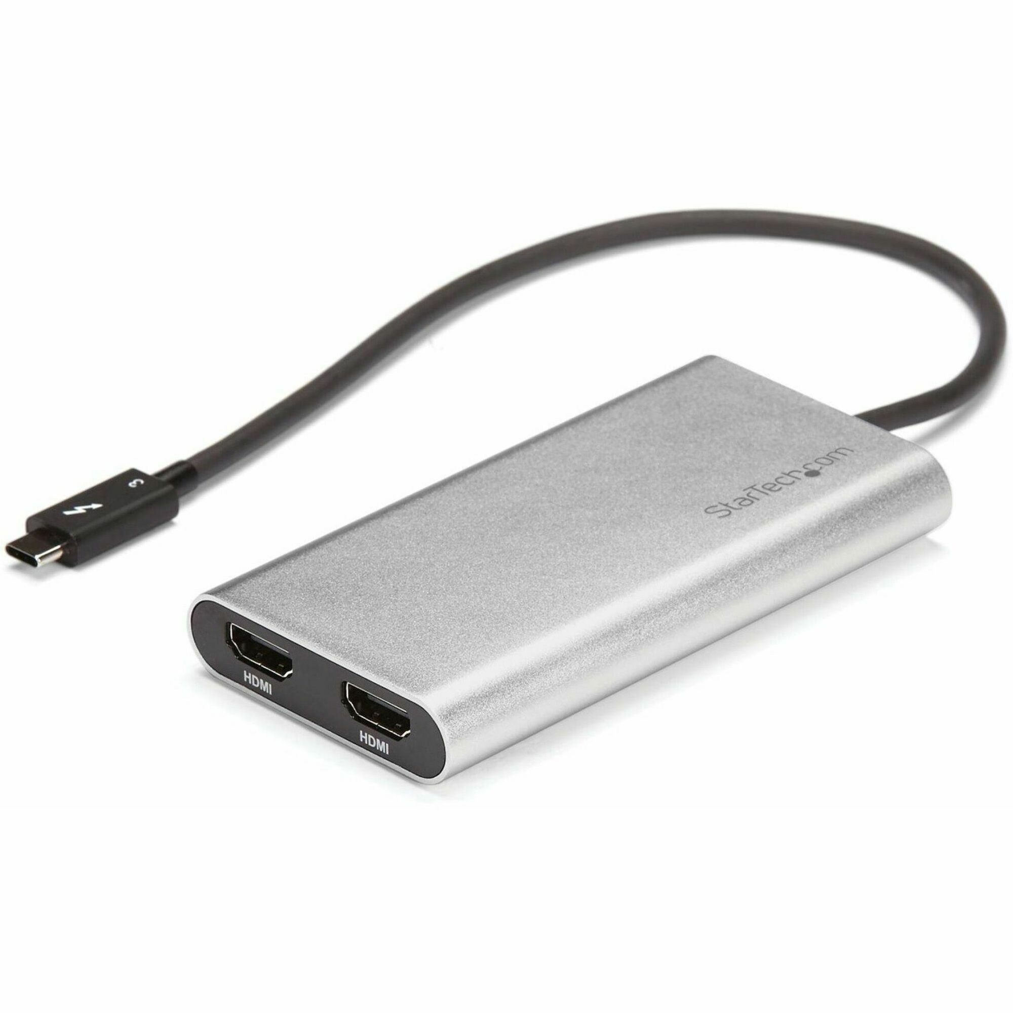 StarTech Thunderbolt to Dual HDMI 2.0 Adapter, Dual 4K 60Hz HDMI Video Converter, 2x Monitor Display Adapter, Mac & Windows