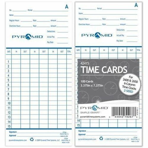 Pyramid Time Systems 42415 Pyramid Time Cards, 100/pk