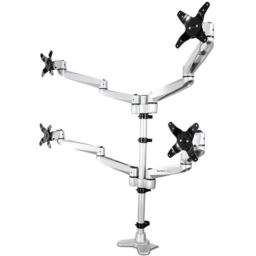 StarTech Desk Mount Quad Monitor Arm, VESA Displays up to 30" (24.8lb/11.3kg), Premium Articulating Adjustable Pole Mount, TAA