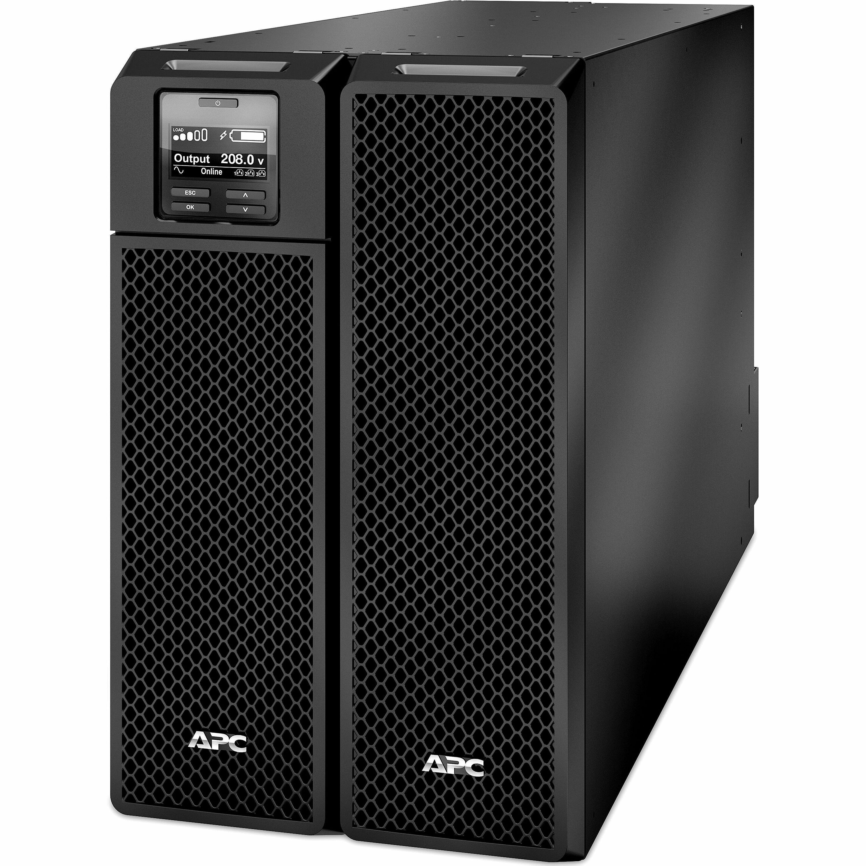 APC Smart-UPS On-Line, 8kVA/8kW, Tower, 208V, 6x C13+4x C19 IEC outlets, Network Card+SmartSlot, Extended runtime, W/O rail kit