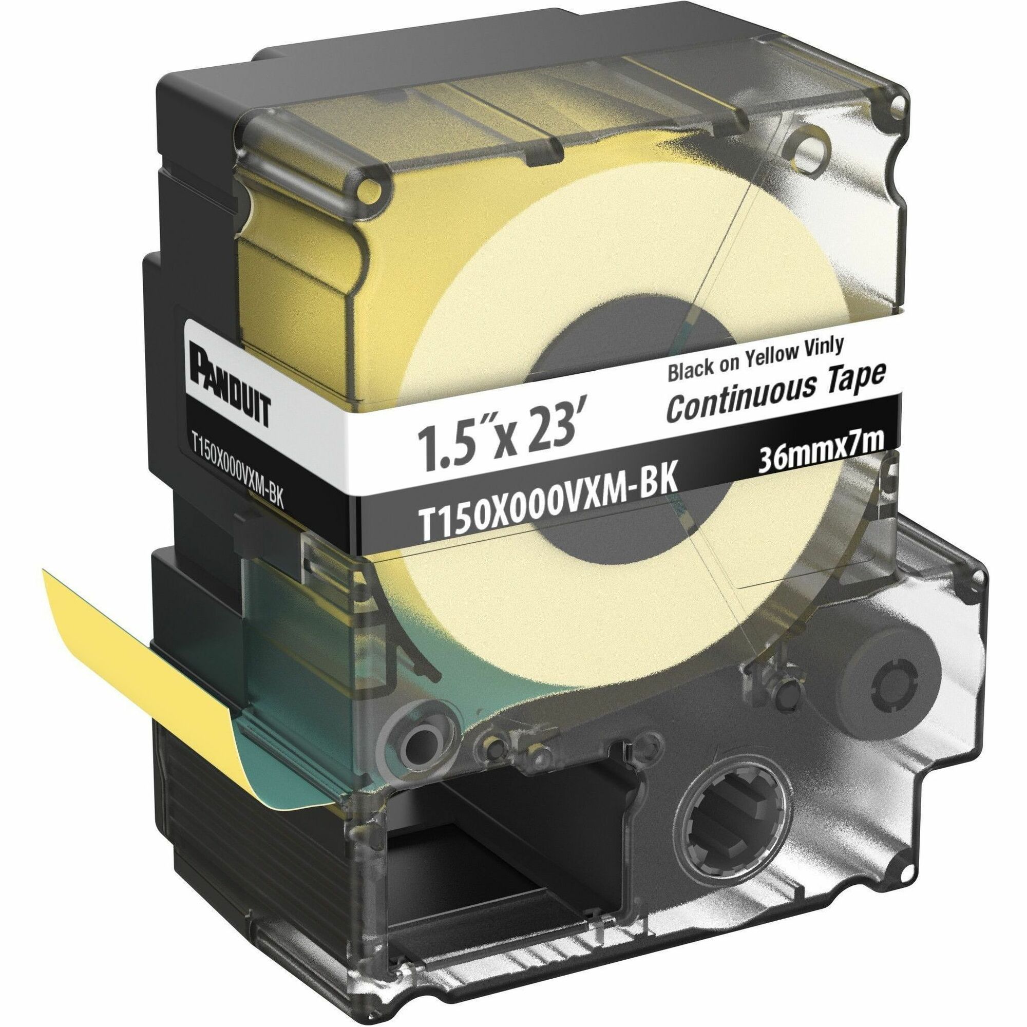 Panduit PXE T150X000VXM-BK MP Printer Cont. Tape, Safety & ID, Vinyl, Blk/Ylw, 1.5" W